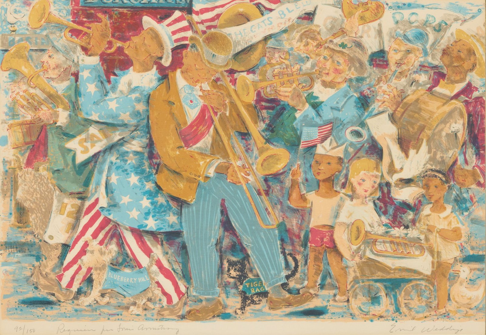 Emil Weddige (Canada, USA, 1907-2001) Lithograph in Colors, 1976, 'Requiem for Louis Armstrong', H (1 of 7)