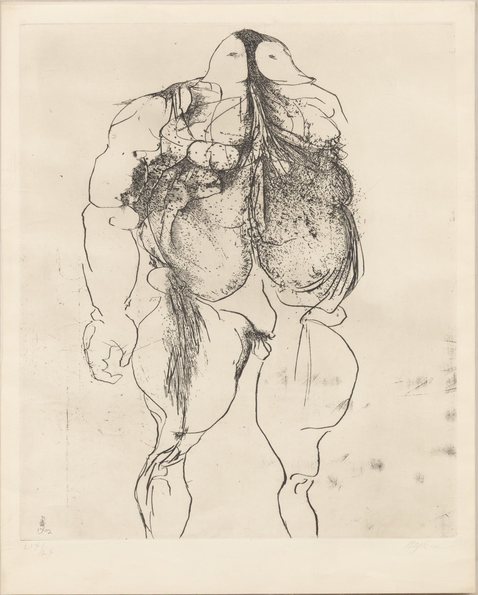 Leonard Baskin (American, 1922-2000) Etching on Paper 1962, '"Hephaestus" from "The Iliad"': Leonard Baskin (American, 1922-2000) Etching on Paper 1962, '"Hephaestus" from "The Iliad"' Signed lower right. Depicting the Greek god Hephaestus with a grotesque physical appearance. Dimensions: Fra