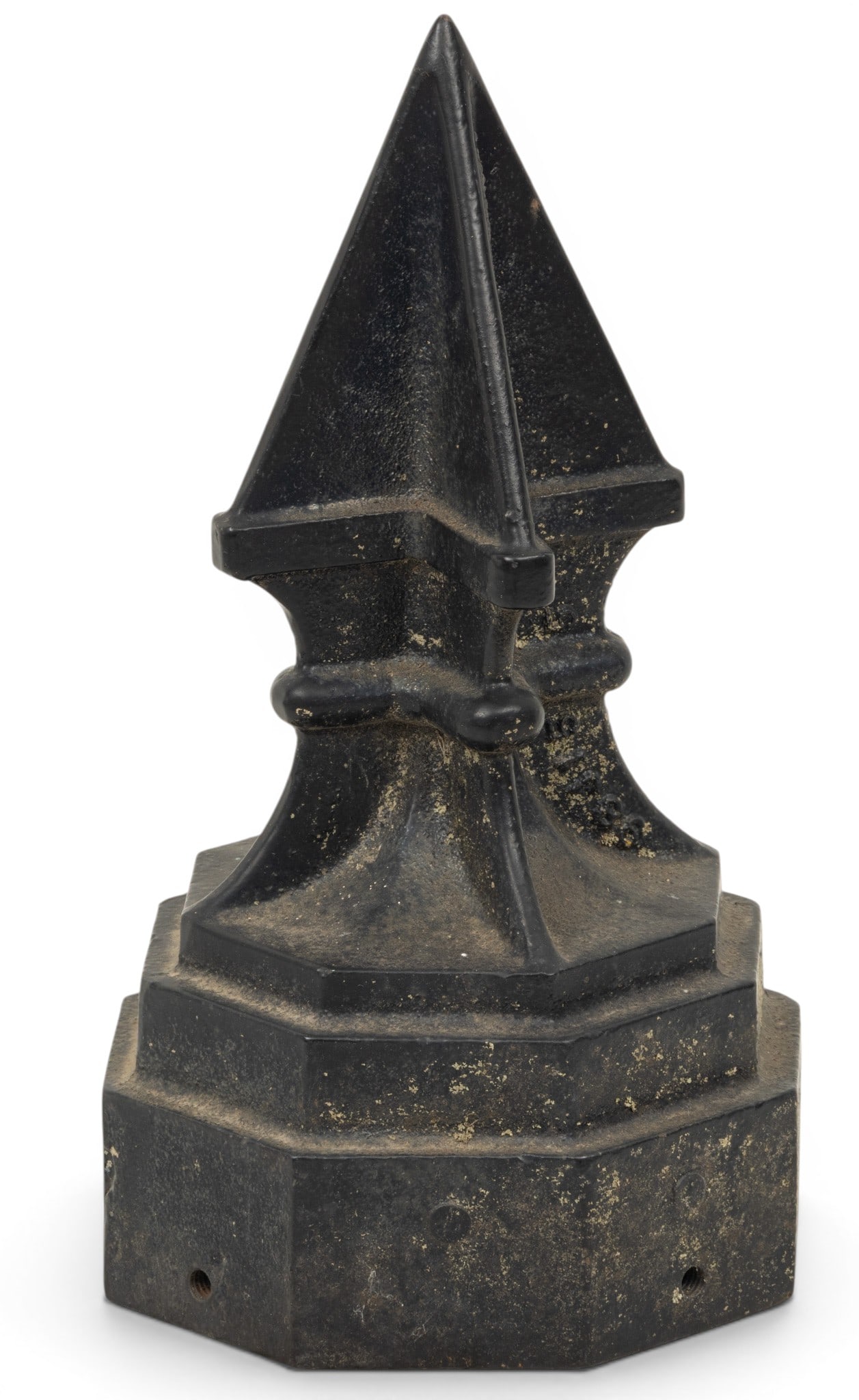 American Cast Iron Gas Station Sign Post Finial, Ca. 1920's H 12" W 6": American Cast Iron Gas Station Sign Post Finial, Ca. 1920's H 12" W 6" H 12" W 6" L 6". Tiered octagonal base. Provenance: Property from a prominent Detroit, MI collector of architectural items 
