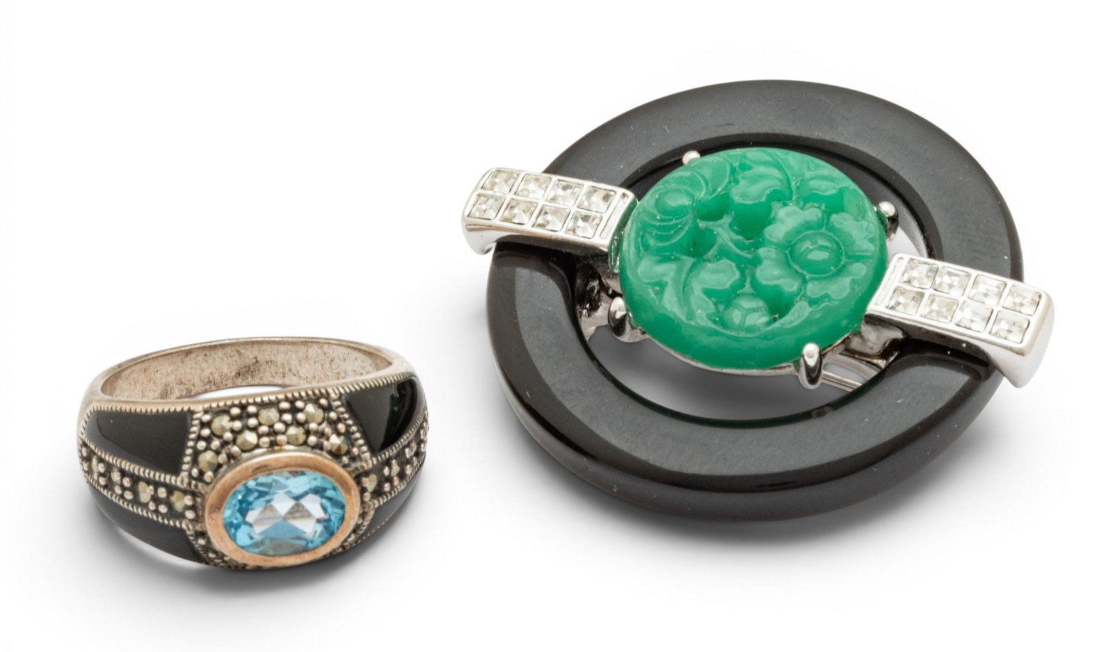 Thailand Topaz, Silver and Enamel Ring, Size 8 3/4 + KJL Brooch 27 grams 2 PCS (1 of 8)