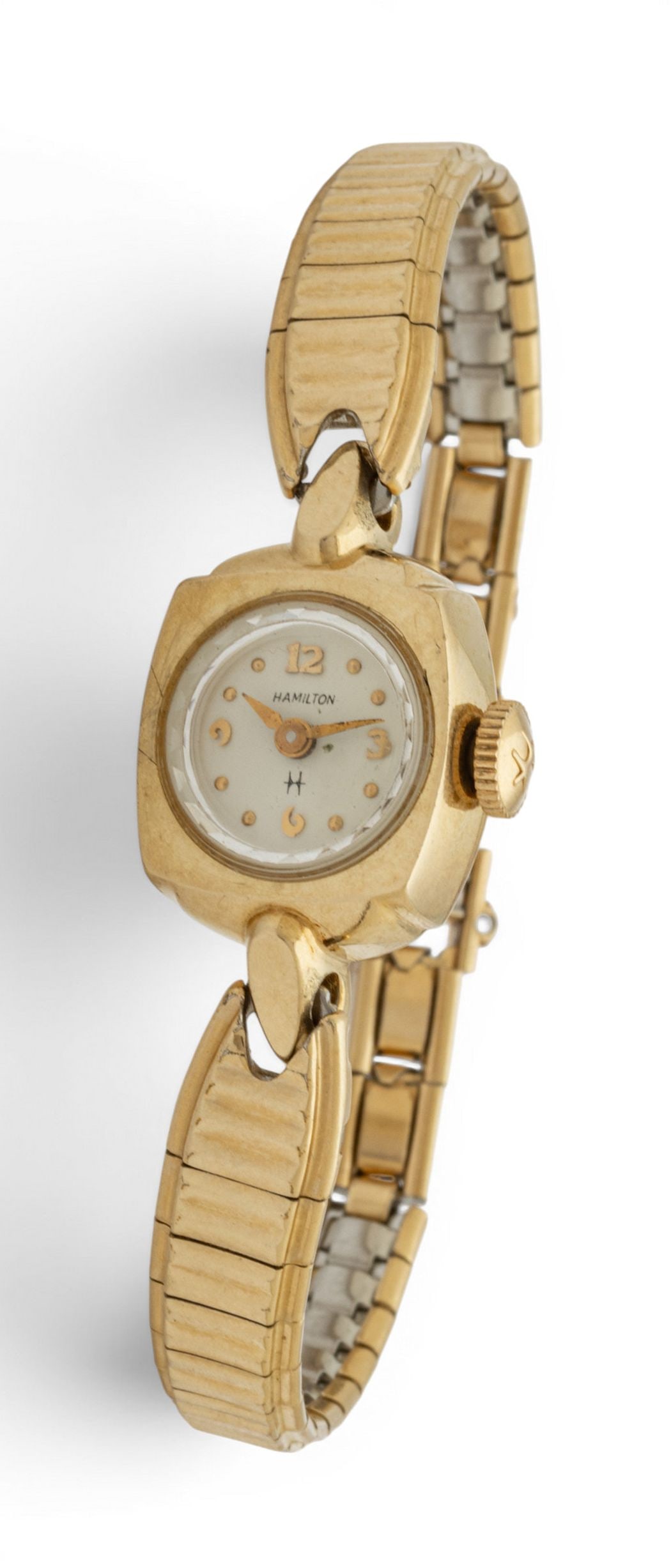 Hamilton (American) 10K Gold Filled Lady's Wrist Watch 1940, 14 grams 1 PC: Hamilton (American) 10K Gold Filled Lady's Wrist Watch 1940, 14 grams 1 PC 10K gold filled and stainless. Provenance: Property from a Bloomfield Hills, MI private collector. Dimensions: 14 g 1 PC W