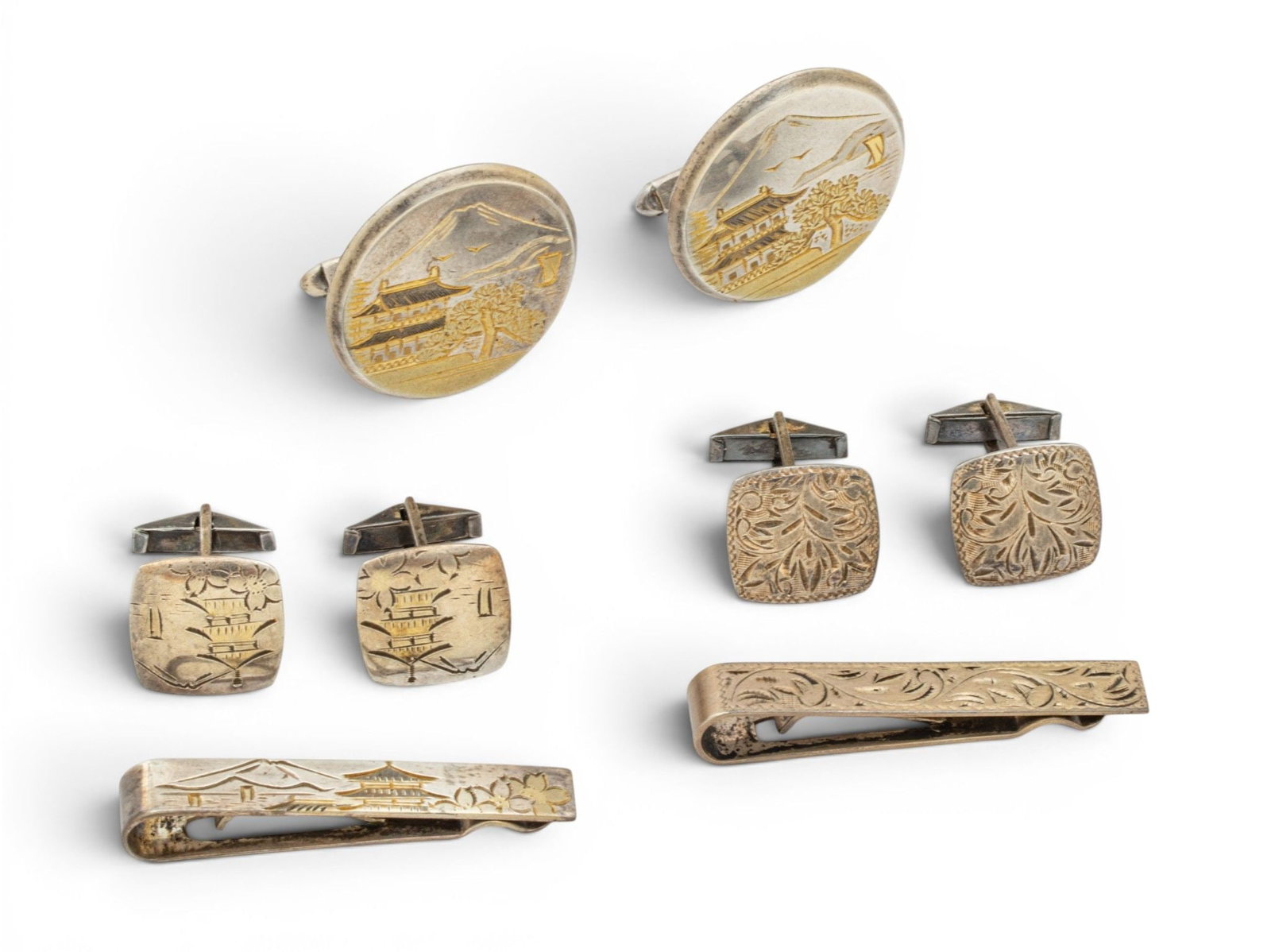Japanese Sterling Silver Cufflinks (6) and Tie Bars (2) 8 PCS (1 of 4)