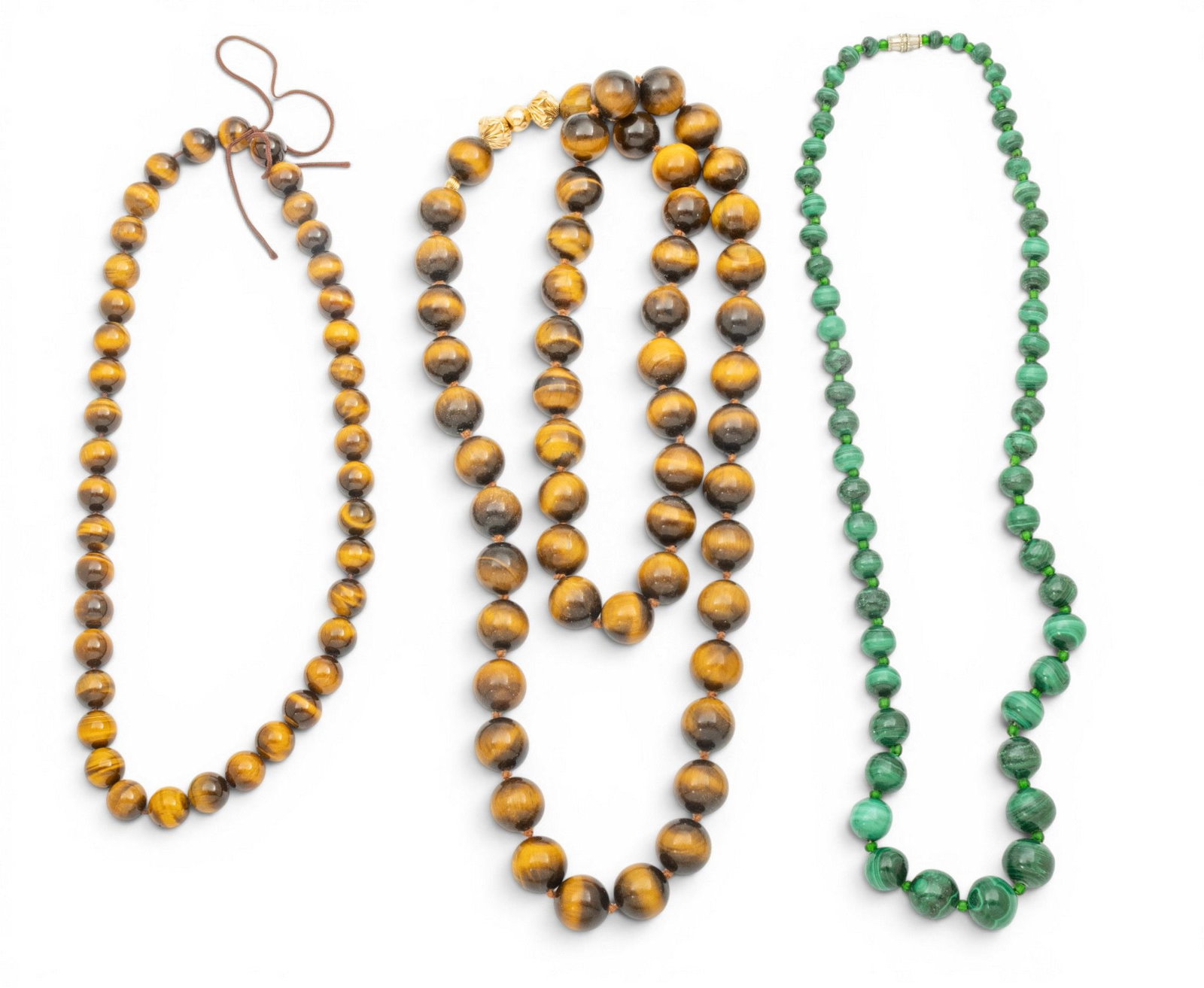Tiger Eye Bead Necklaces (2) + Malachite Beads (1) L 32" 360 grams 3 PCS (1 of 3)
