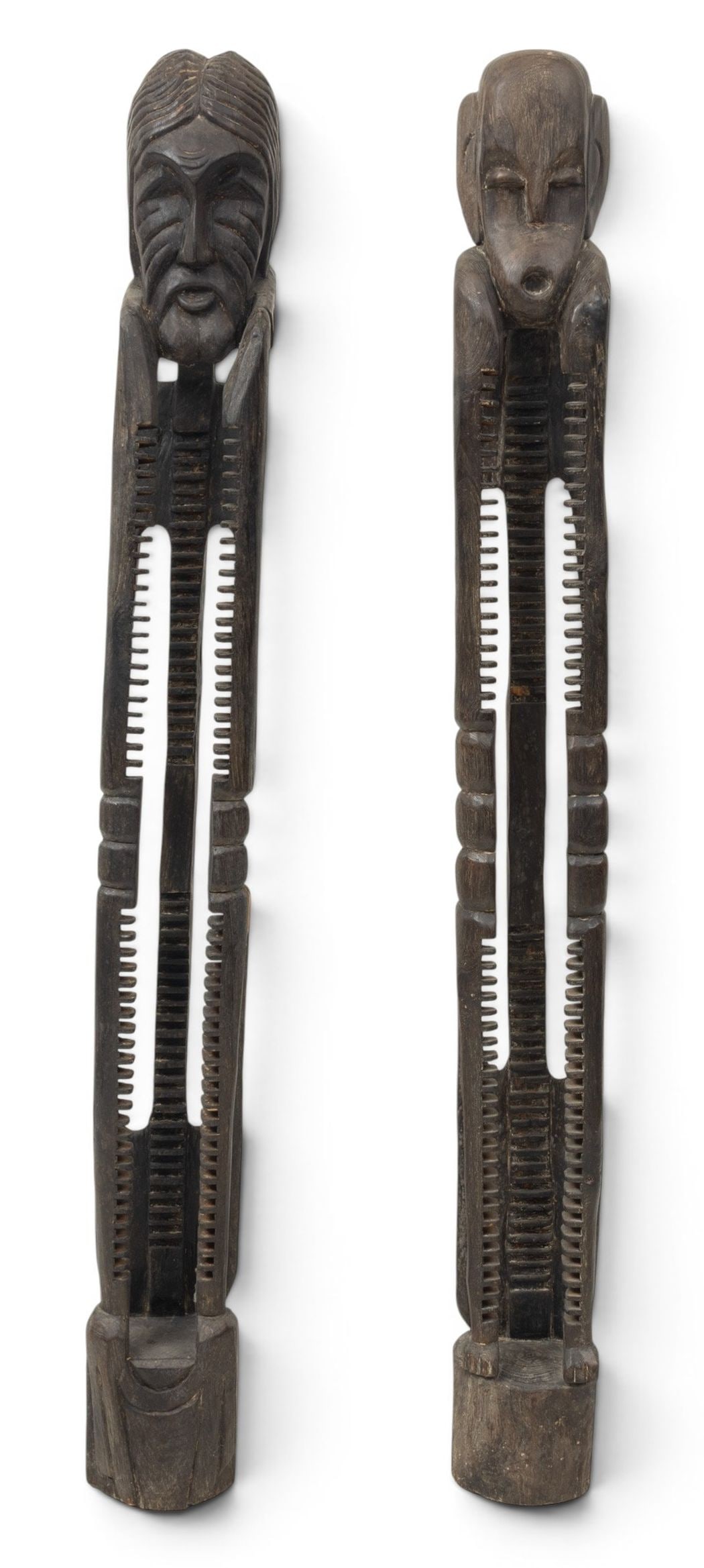 African Style Carved Wood CD Towers, Ca. 1990, H 73.5" W 7" Depth 6.5" 2 PCS (1 of 4)