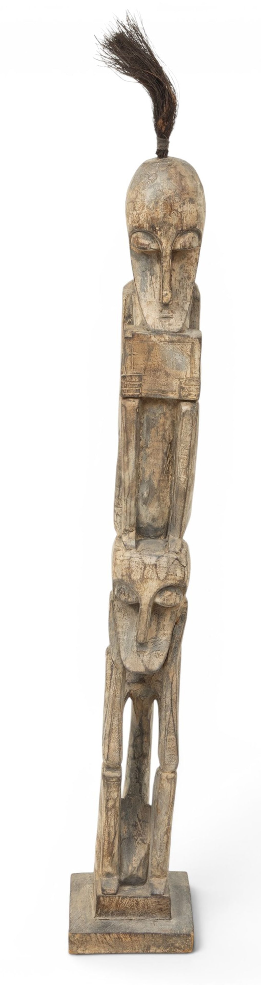 Leti (Malaku, Indonesia) Carved Wood Ancestral Totem H 47" W 6.5" Depth 6.25" (1 of 4)