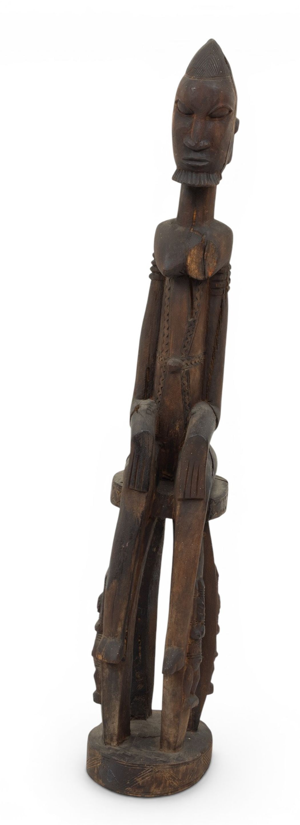 Dogon (Mali) Carved Wood Seated Figure H 40" W 6" Depth 7" (1 of 4)