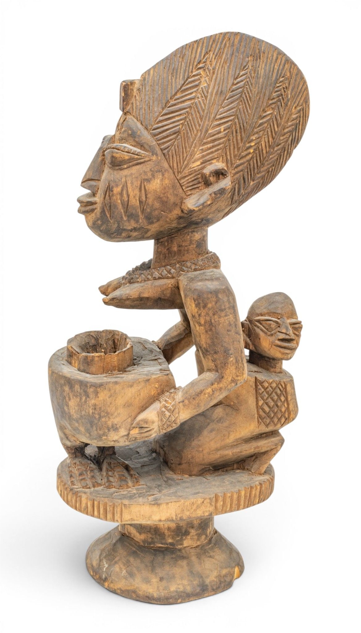Yoruba, Nigera Carved Wood Offering Sculpture, 'Olumeye', H 22" W 8" Depth 10" (1 of 8)