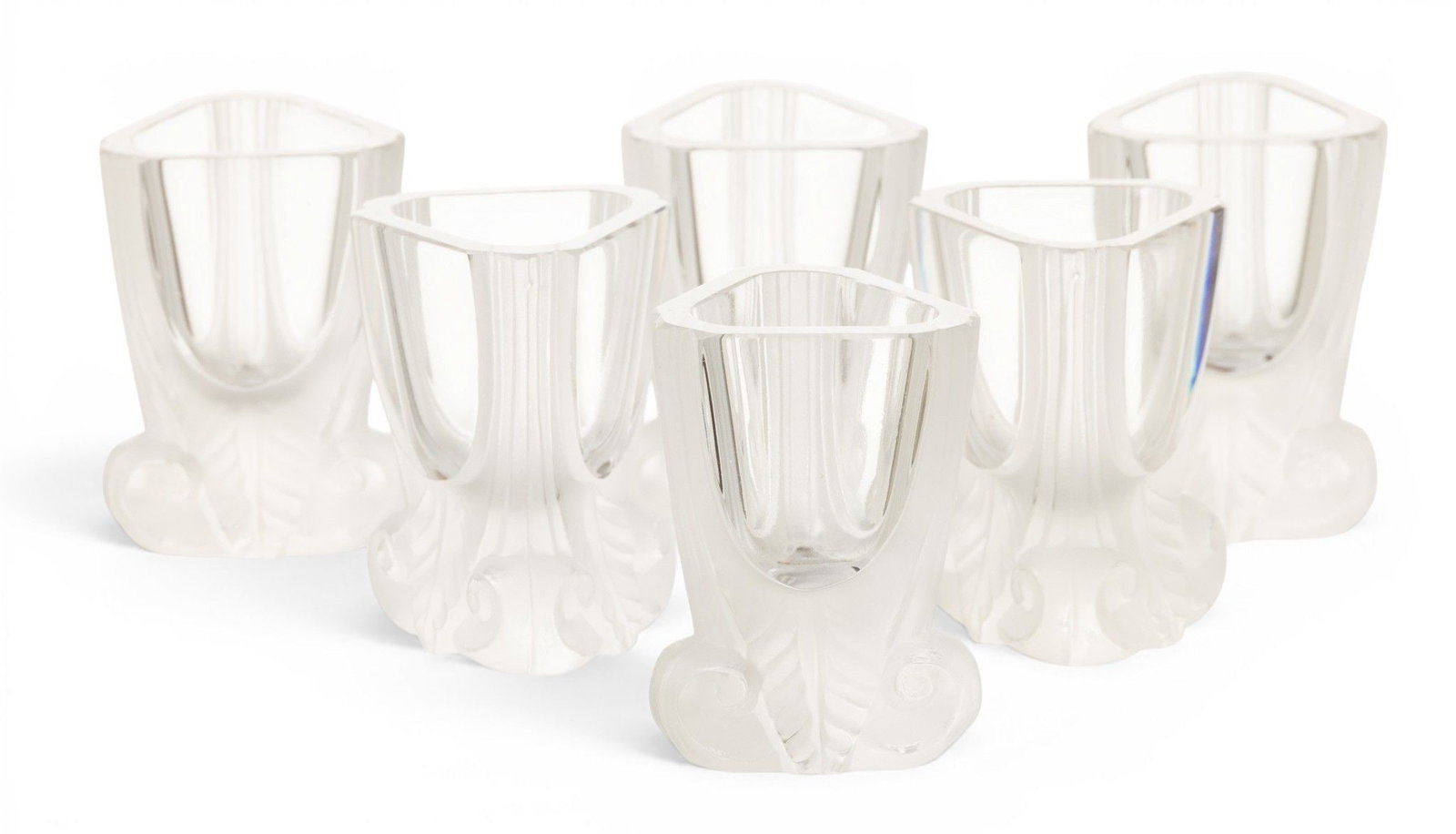 Ehaiama Zelezny Brod 55 Bohemia Frosted Glass Shot Glasses H 2" Dia. 2" 6 PCS: Ehaiama Zelezny Brod 55 Bohemia Frosted Glass Shot Glasses H 2" Dia. 2" 6 PCS Prism form with frosted base and sides. Provenance: Property from a distinguished Grosse Pointe Shores, MIprivate co