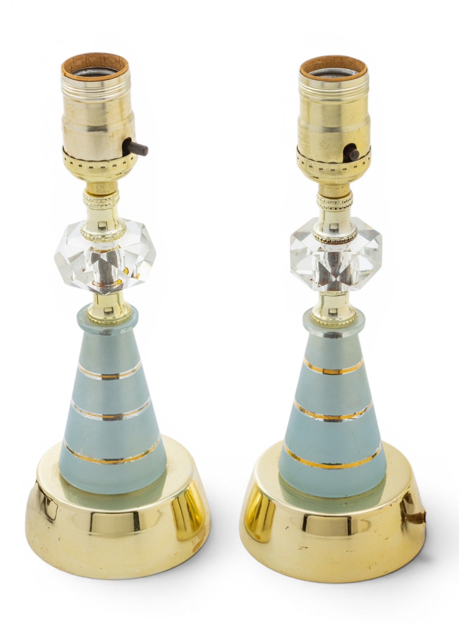 Hollywood Regency Style Crystal, Frosted Glass and Metal Table Lamps, Ca. Mid 20th C., H 10" Dia. (1 of 3)