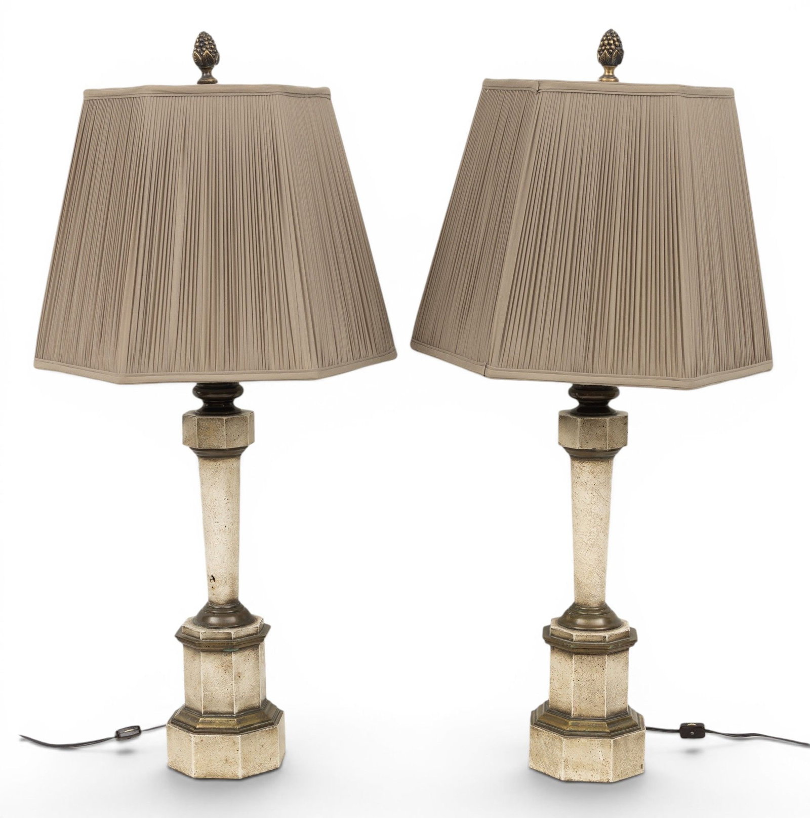 Tole Column Form Table Lamps with Stepped Pedestal Base, H 37" Dia. 6" 1 PAIR (1 of 5)