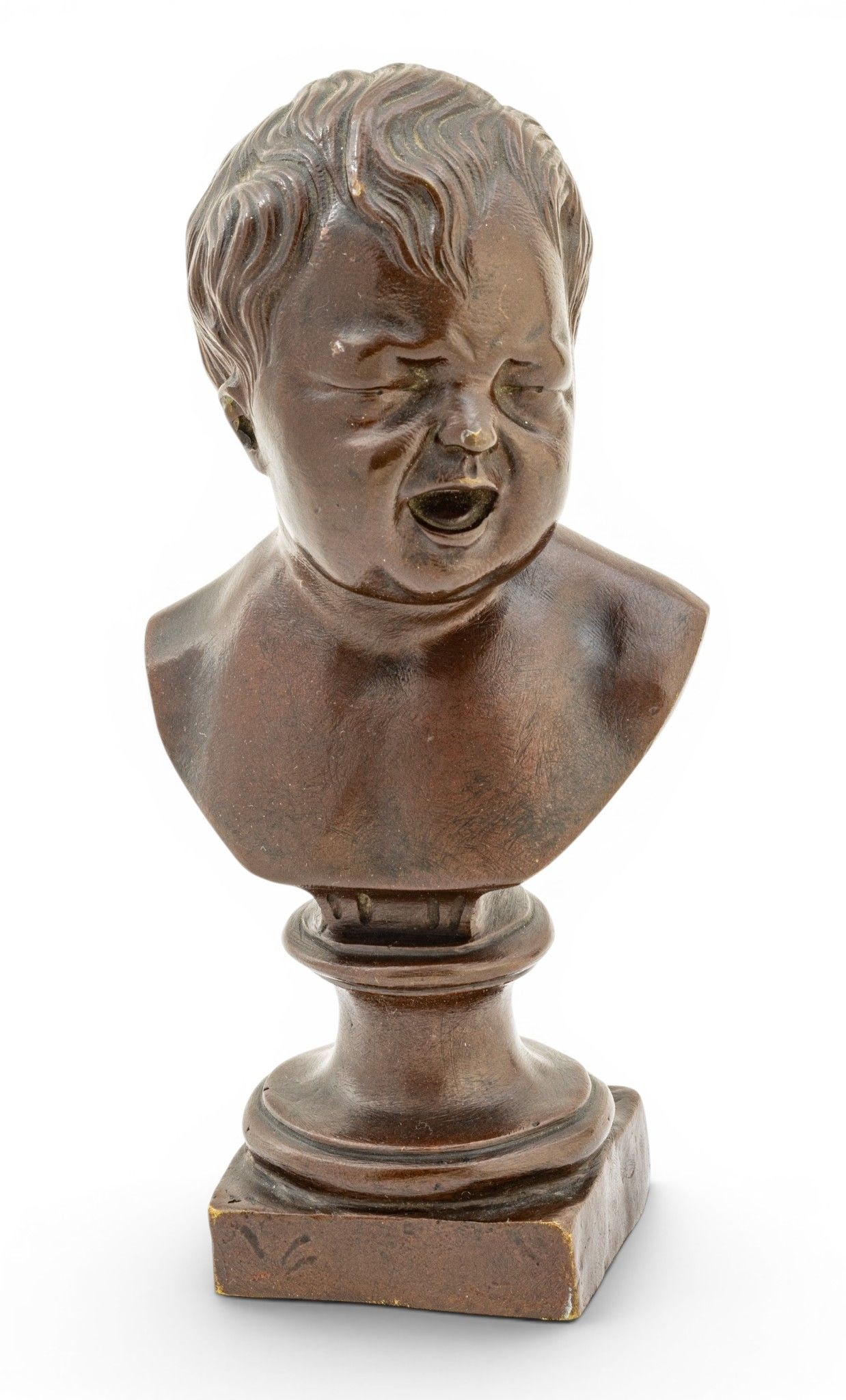 Claude Garnier (French, 19th C.) Bronze Bust on Pedestal, Ca. 1900, 'Crying Baby', H 8.5" W 4" Depth (1 of 8)