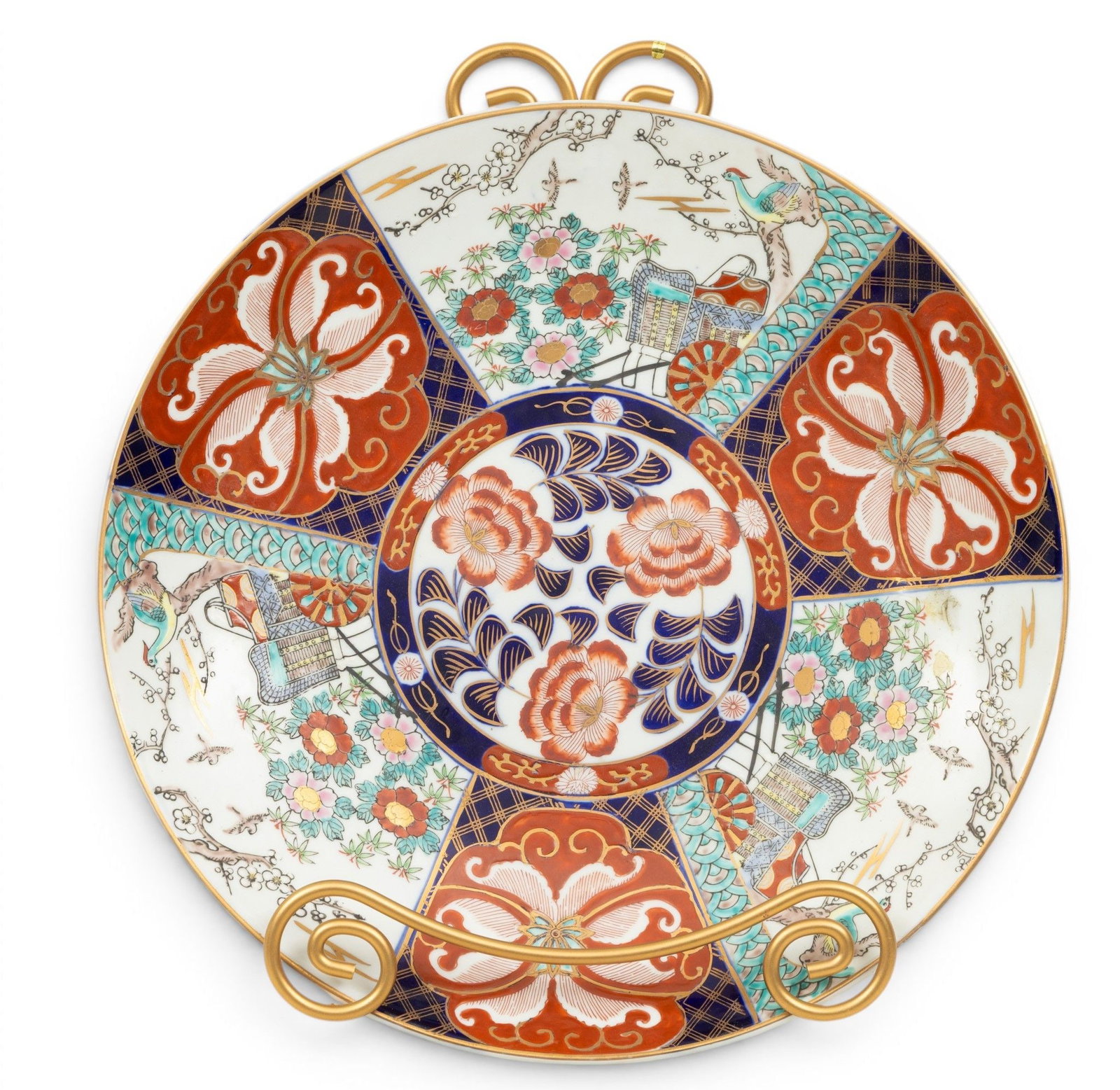 Japanese Hand Painted Imari Platter Dia. 16": Japanese Hand Painted Imari Platter Dia. 16" Three character mark and impressed stamp to back. Provenance: Property from the collection Bernie Bologna, Memphis, MI Dimensions: Dia 16"