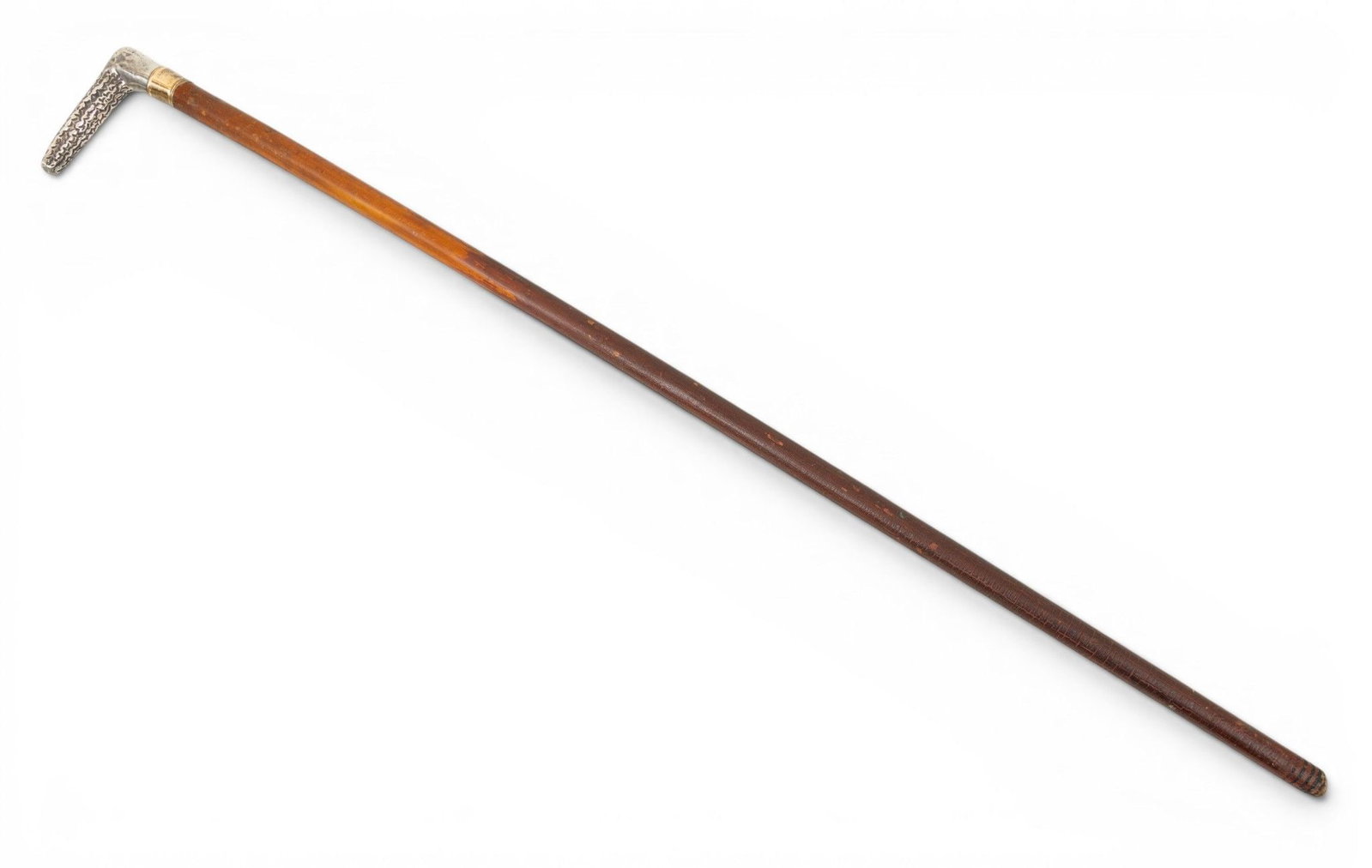 American Sterling Silver Handled Walking Stick, Late 19th/early 20th C., L 32": American Sterling Silver Handled Walking Stick, Late 19th/early 20th C., L 32" Sterling silver handle in an antler-form. Marked Sterling, P.S. & Co. Having a brass collar and a tapered wooden shaf