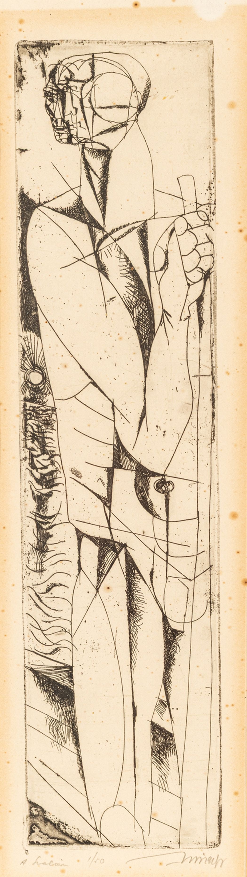 Gyula Hincz (Hungarian, 1904-1986) Engraving on Paper, 'A Halász (The Fisherman)', H 13" W (1 of 6)