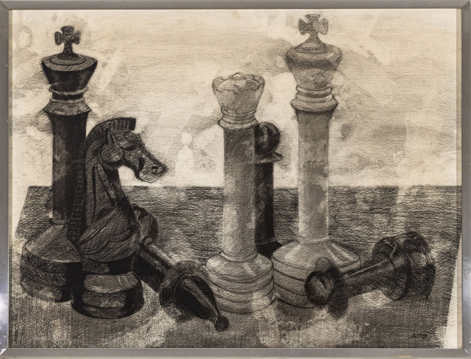 Abrams, Charcoal on Paper, Chess Pieces, H 29.5" W 39.5" (1 of 7)