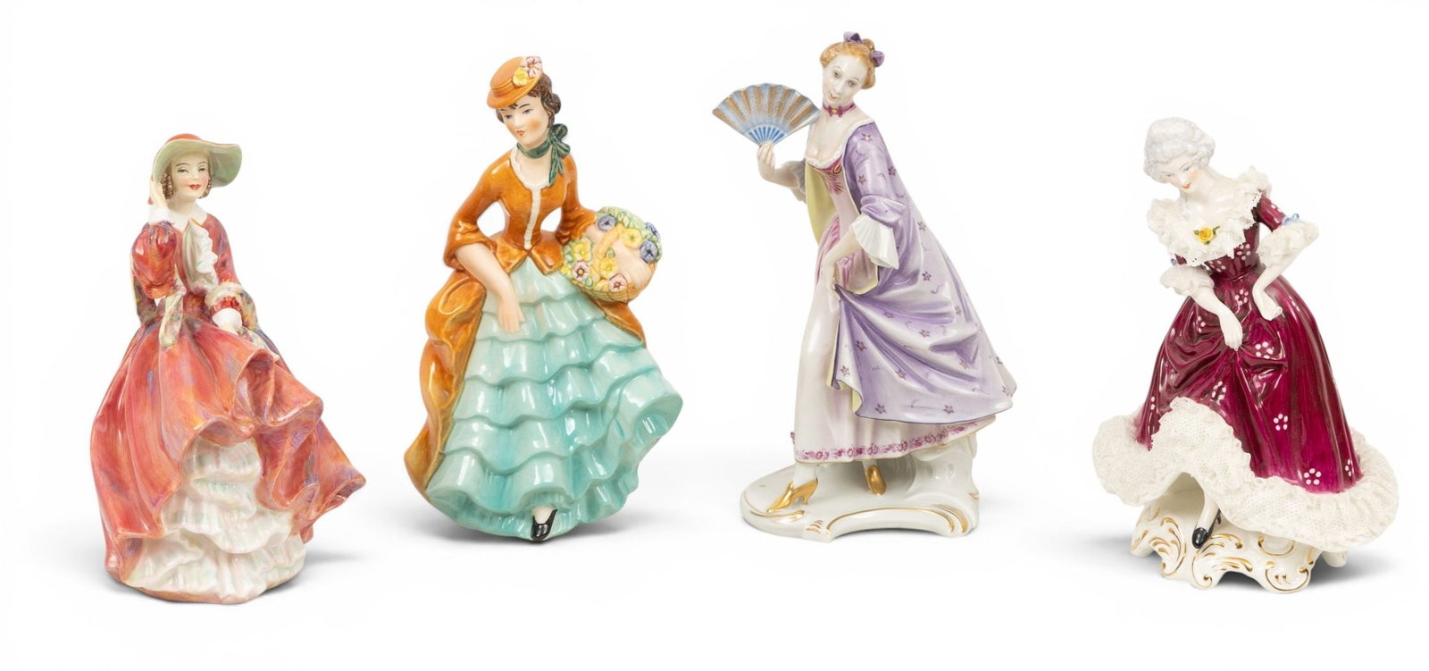 Adderley, Rosenthal, Goebel and Royal Doulton Porcelain Fashion Figures , 1950, Dia. 8" 4 PCS (1 of 8)