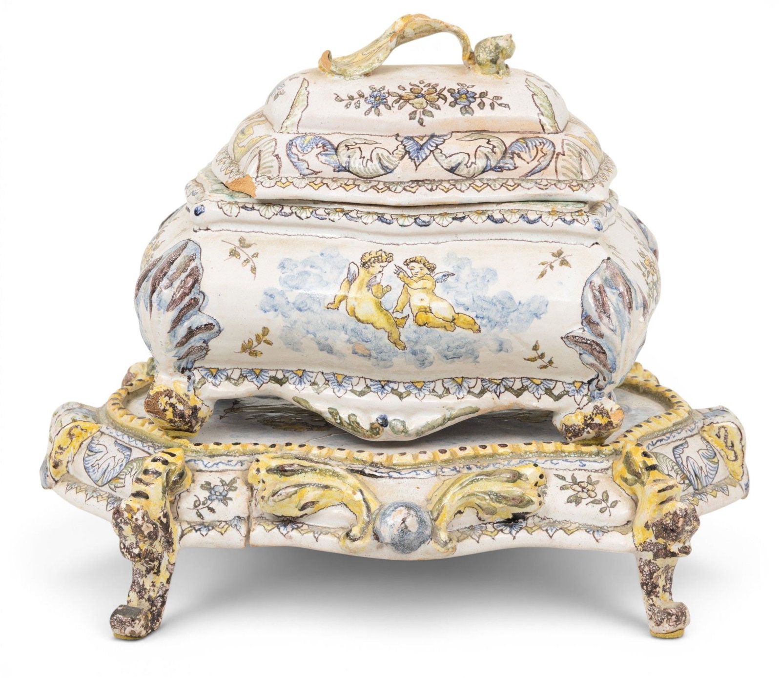 Capo De Monte (Italian) Casque on Footed Tray, As Is 19th.c., H 12" W 12" L 14" (1 of 8)