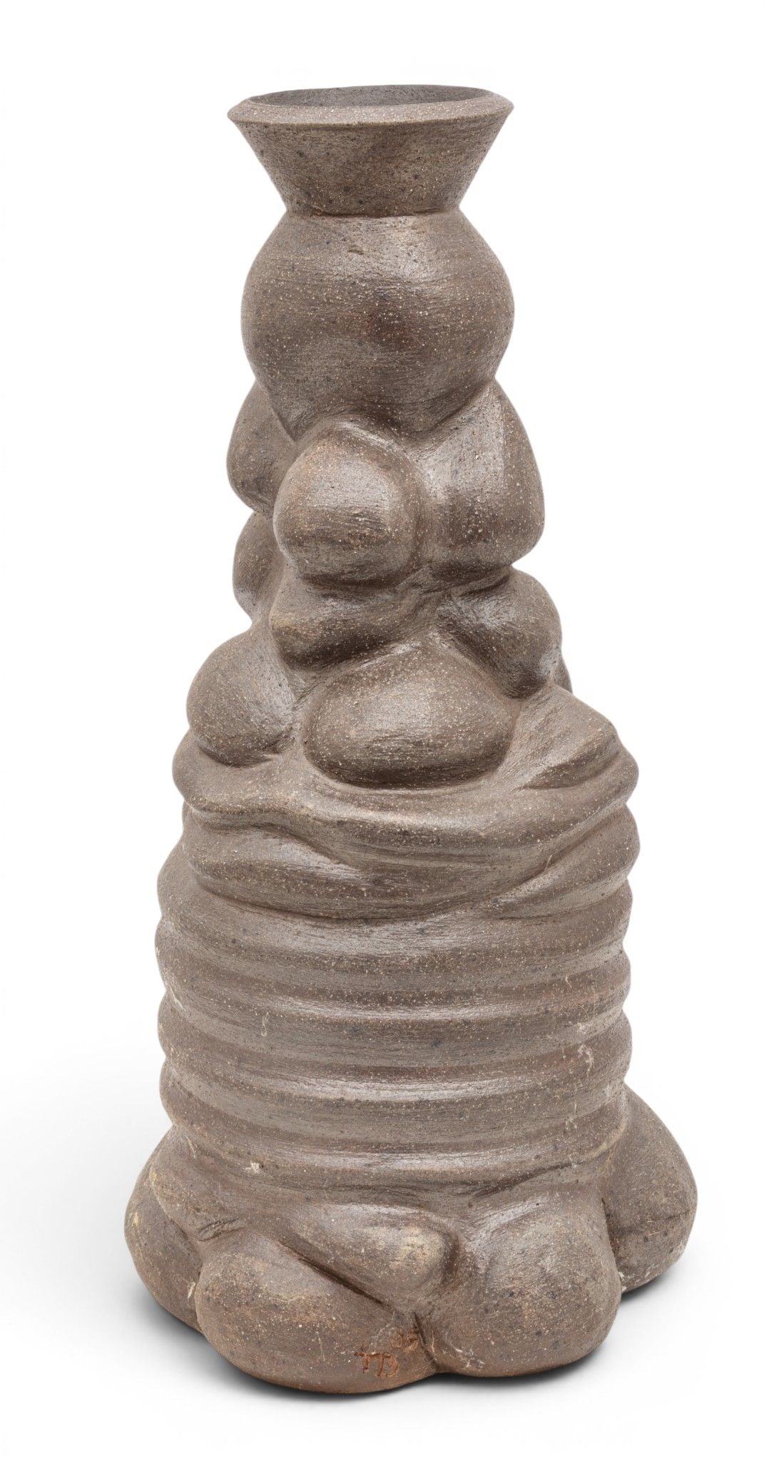 American Art Pottery Glazed Stoneware Vase, H 18" Dia. 8": American Art Pottery Glazed Stoneware Vase, H 18" Dia. 8" Organic form with a dark brown matte glaze. Unsigned. Provenance: From the Collection of Frech F. Sutherland Royal Oak, Michigan Dimensi