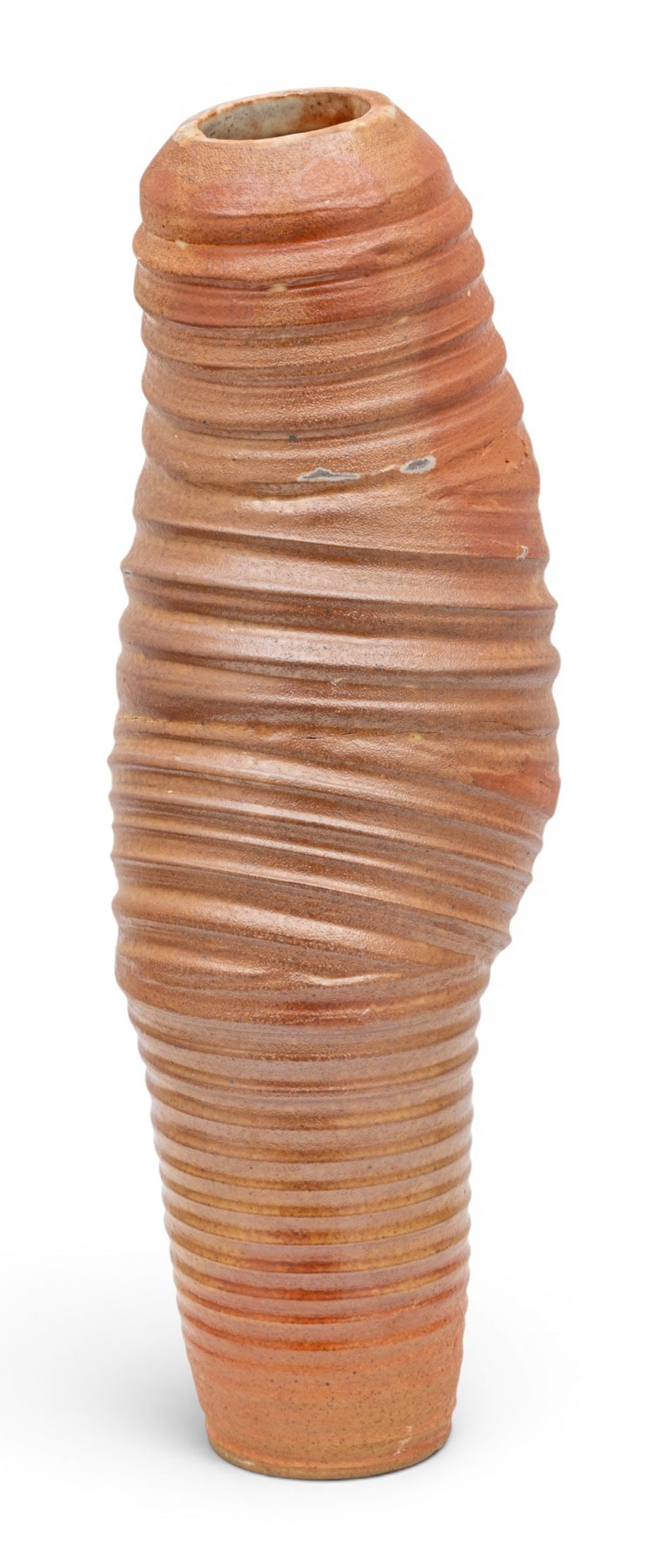 American Art Pottery Glazed Ceramic Vase, H 19" Dia. 6": American Art Pottery Glazed Ceramic Vase, H 19" Dia. 6" Coil construction with a copper glaze. Marked 'P' at the underside. Provenance: From the Collection of Frech F. Sutherland Royal Oak, Mich
