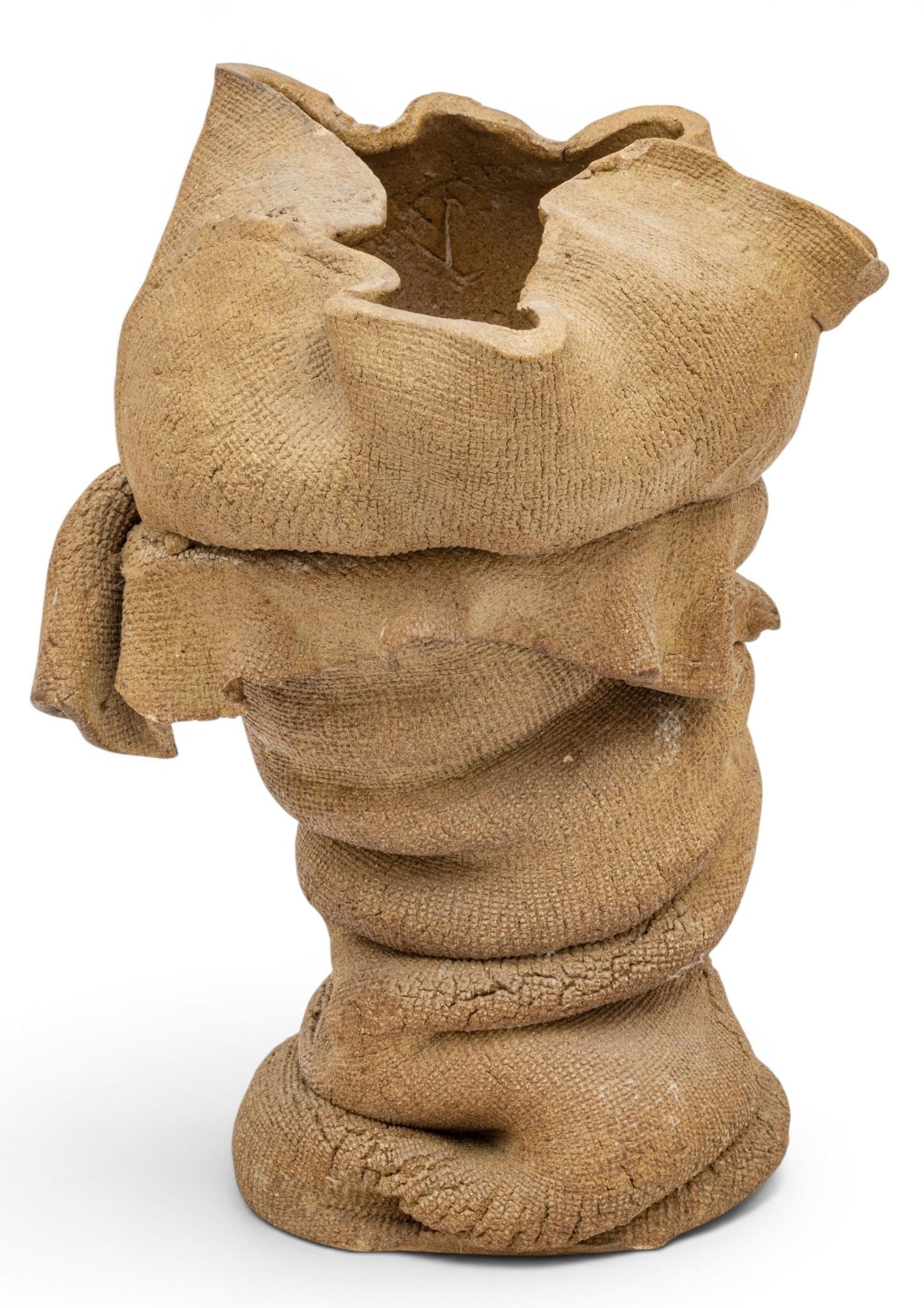 American Art Pottery Ceramic Pedestal Rosebowl, H 14.5" Dia. 9.5": American Art Pottery Ceramic Pedestal Rosebowl, H 14.5" Dia. 9.5" Flower form. Unglazed and unmarked. Textured surface. Provenance: From the Collection of Frech F. Sutherland Royal Oak, Michigan Dimen