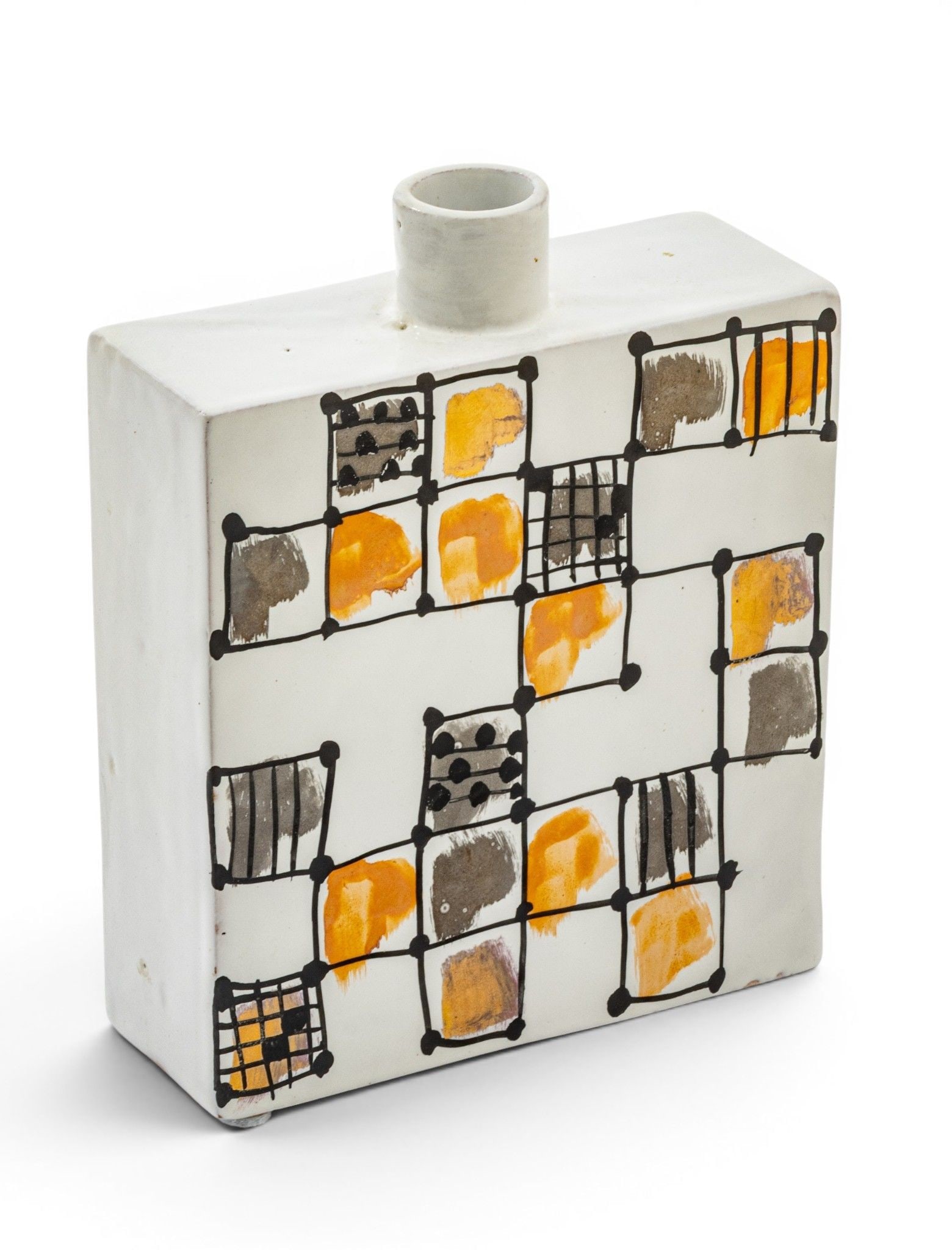 Bitossi Ceramiche for Raymor, Italian Mid Century Ceramic Checker Vase, Ca. 1960s, H 6.75" W 5.5" (1 of 6)