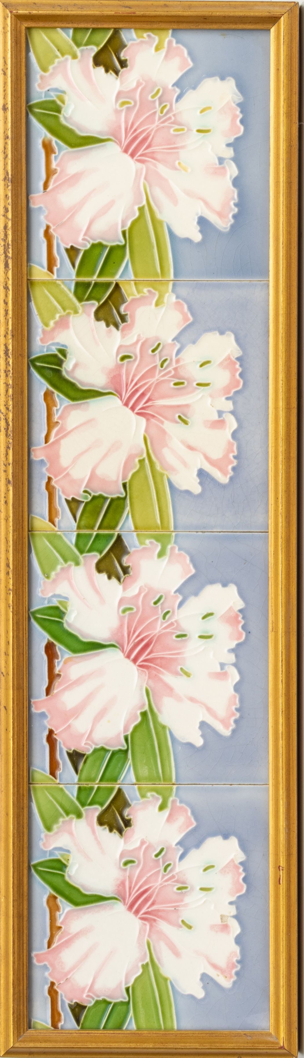 English Floral Glazed Tile Plaque H 25" W 7.25" (1 of 4)