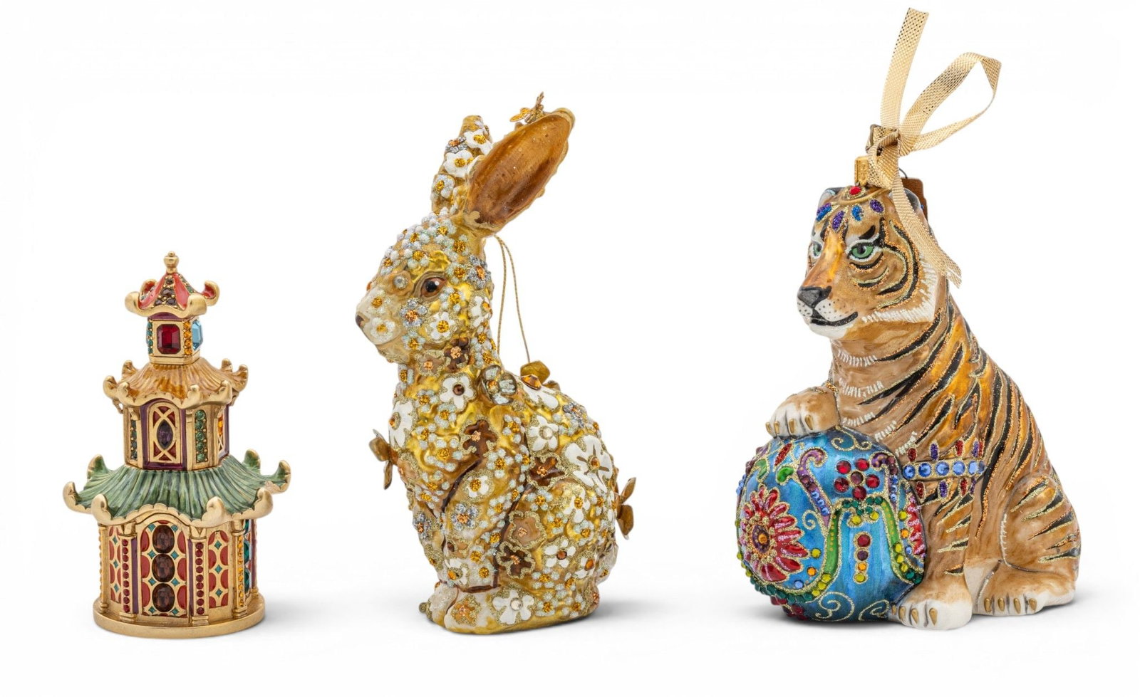 Jay Strongwater (American, B. 1960) Bunny, Tiger, Pagoda Perfume Holder H 6" 3 PCS (1 of 10)