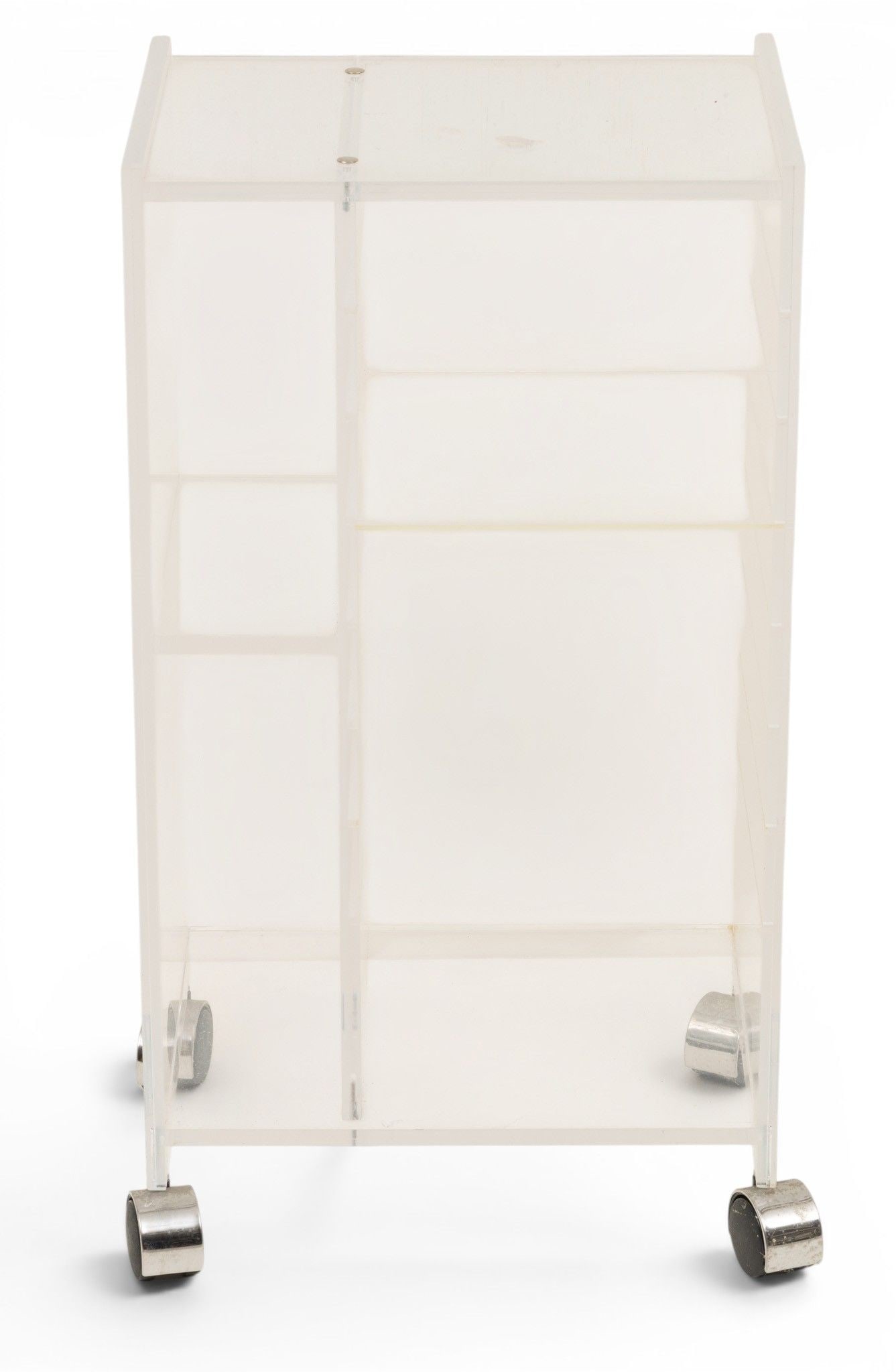 Plexiglas Stand on Castors, (Modern) H 29" W 12" L 15": Plexiglas Stand on Castors, (Modern) H 29" W 12" L 15" Shelves below. Provenance: Property of a Bloomfield Hills, MI private collector. Dimensions: H 29" W 12" L 15"