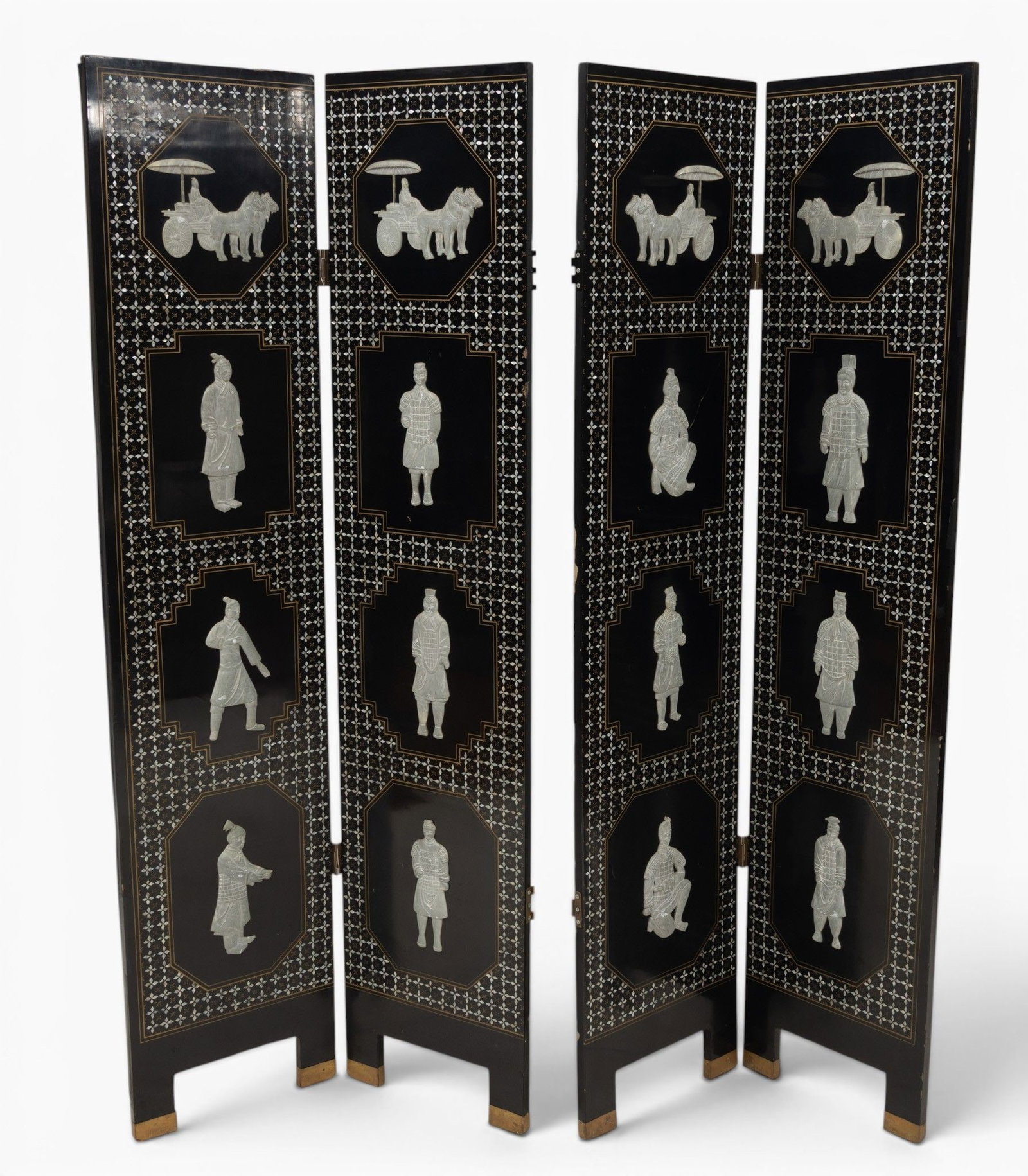Black Lacquer Four-panel Folding Screen H 71" W 16" Depth 1" (1 of 3)