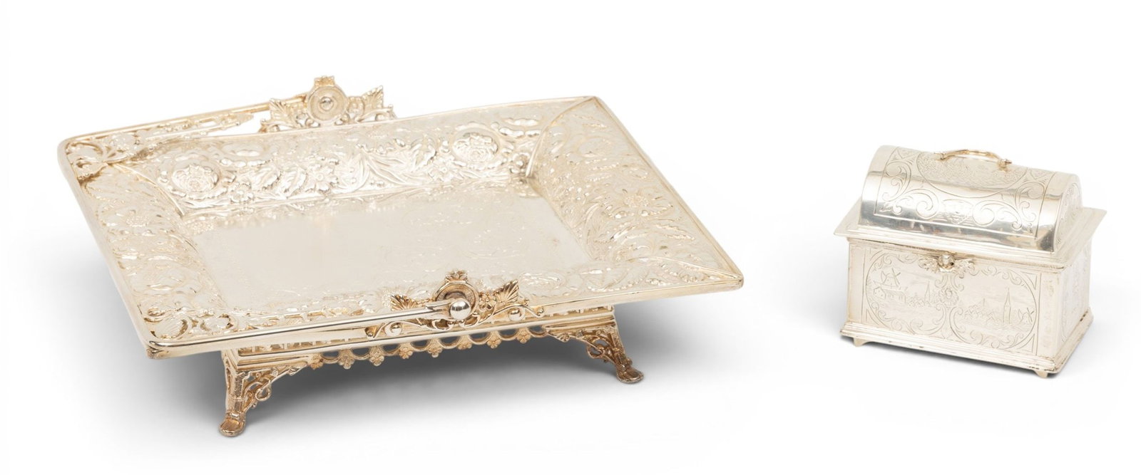 Quadruple Plate Basket Centerpiece 10" Also Silver Jewel Chest 1890, H 4" W 4" 2 PCS (1 of 10)