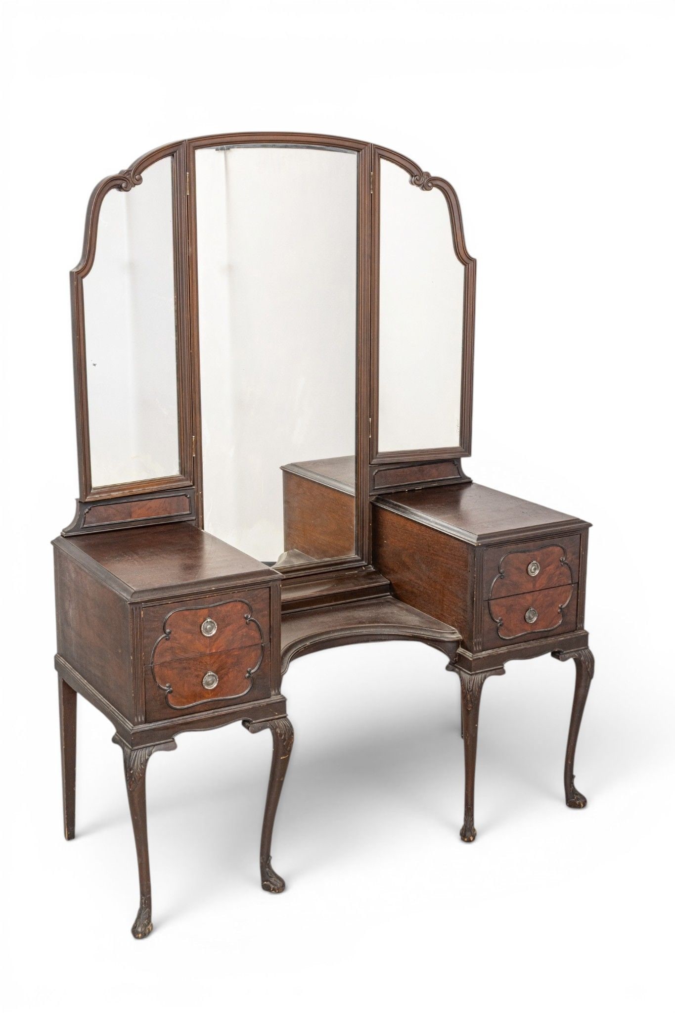 American / Grand Rapids Queen Anne Style Mahogany Ladies Dressing Table with Mirror 1910-1920, H 31" (1 of 9)