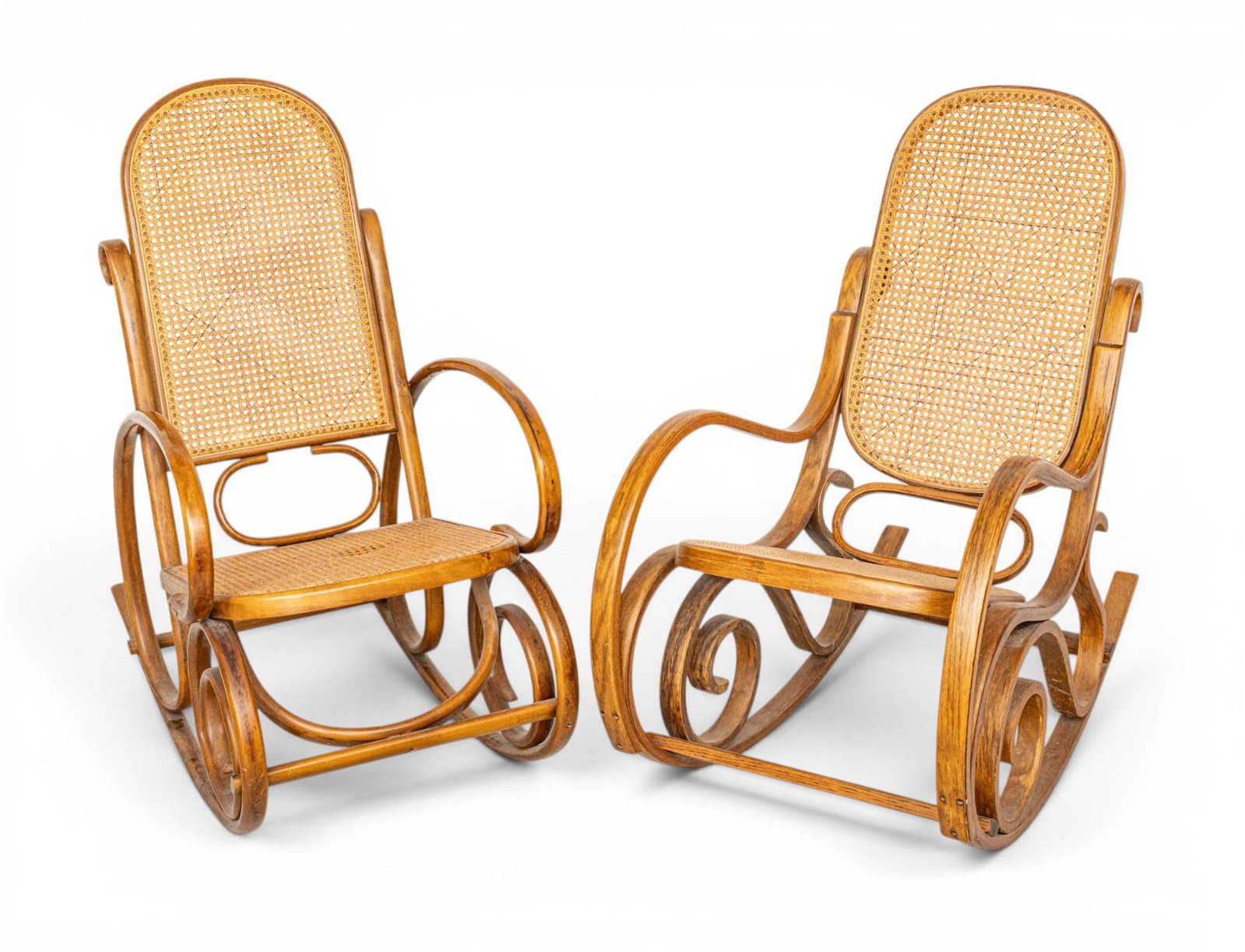 Bentwood Beech Frame with Cane Seats and Backs Rocking Chairs, Ca. 1950-1960, H 38" W 21" Depth 38" (1 of 7)