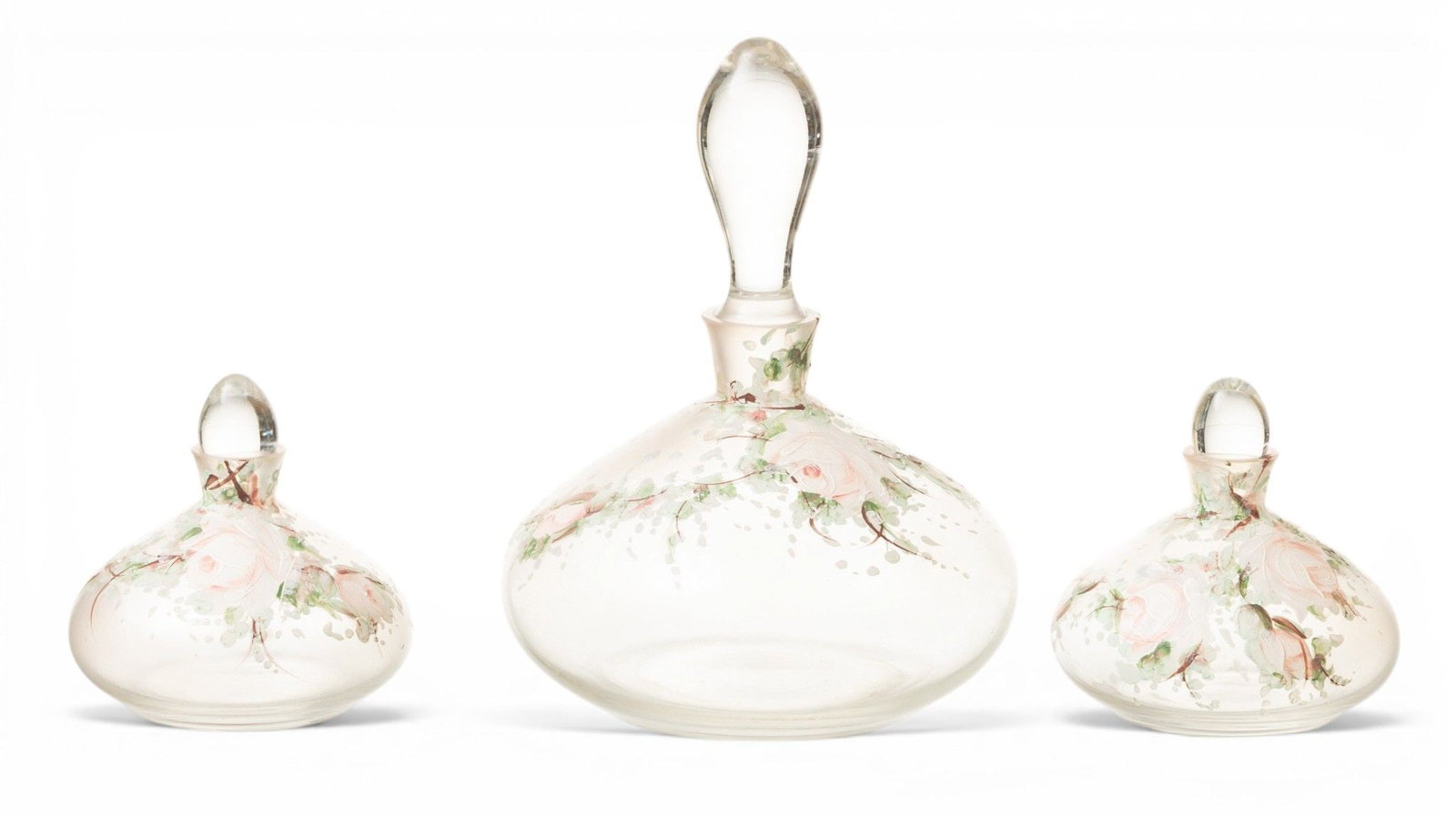 Three Hand Painted Blown Glass Boudoir Accessories H 7" 3 PCS (1 of 4)