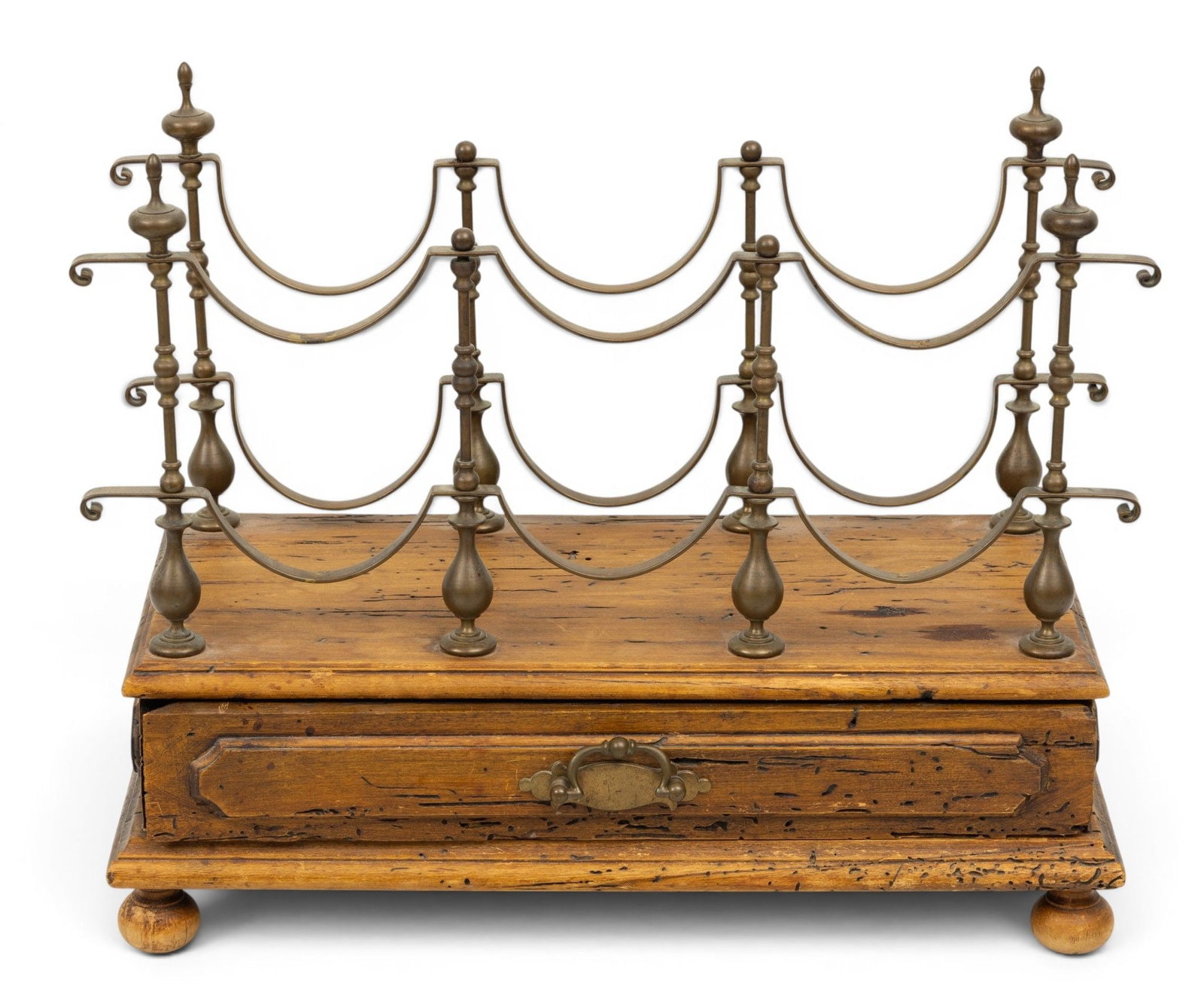 English Brass and Pine Footed Table Rack H 13.5" L 17" Depth 8.5" (1 of 5)