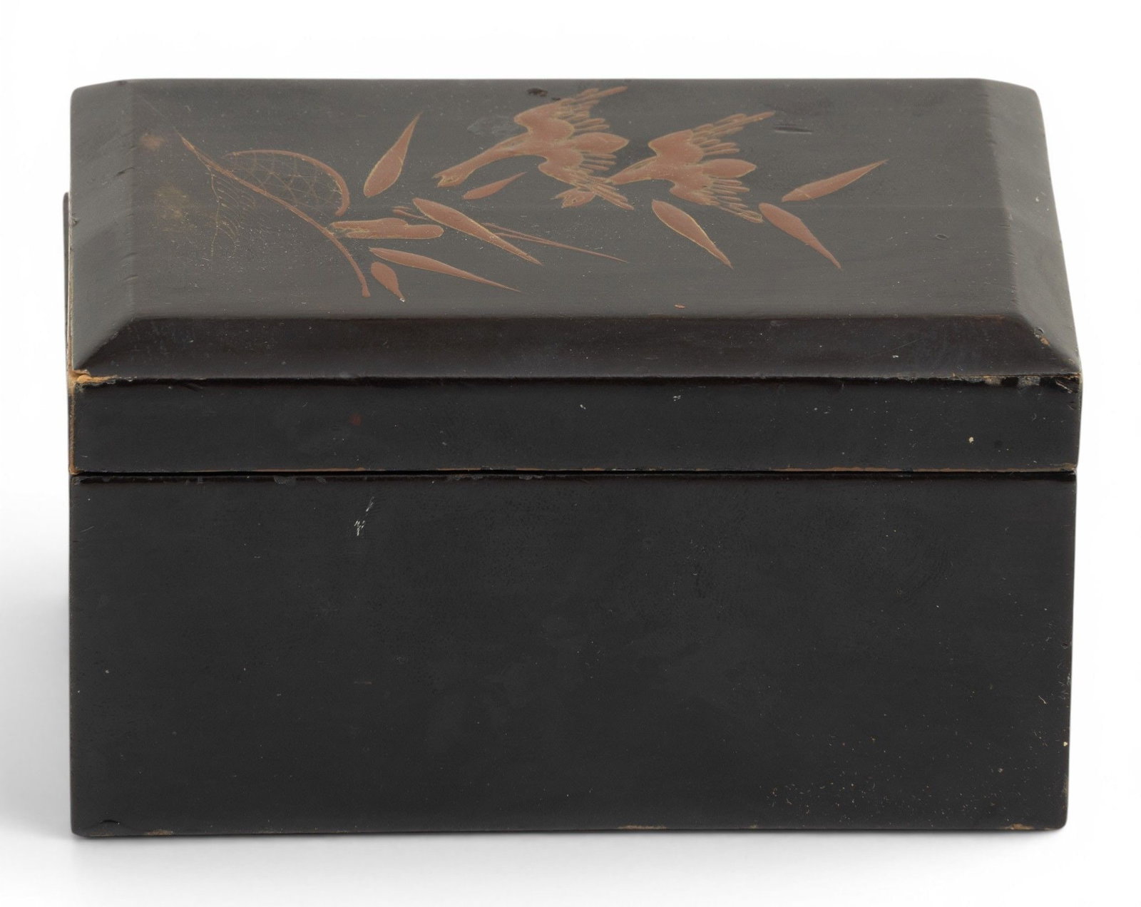 Japanese Lacquer Covered Box with Loose Cover H 3.75" W 4.5" Depth 3.5" (1 of 4)