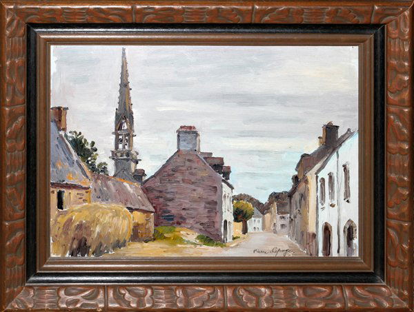 PIERRE LEPAGE OIL ON MASONITE, 'BOURG BRETON': PIERRE LEPAGE (1906-1983), OIL ON MASONITE, 13" X 18", 'BOURG BRETON':Signed lower right, framed. Pierre Lepage, French, 1906-1983.