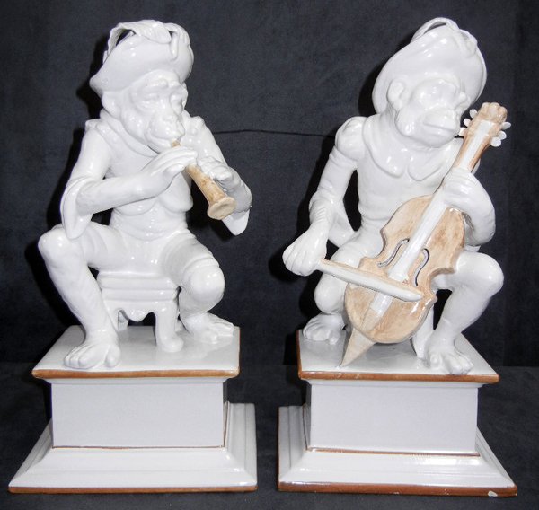 ITALIAN POTTERY MONKEYS, 2 PIECES, H 15": ITALIAN POTTERY MONKEYS, 2 PIECES, H 15":One is playing the violin and one is playing the flute.