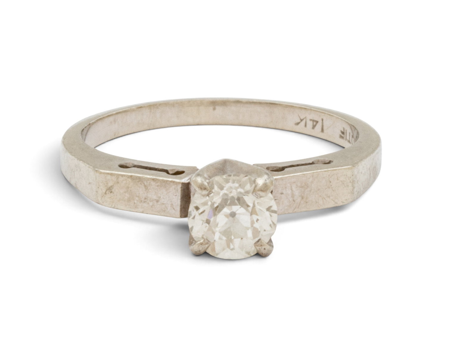 14K White Gold and Natural Diamond Ring. Approximately .40cts. Size 6 1960, 2 grams (1 of 7)