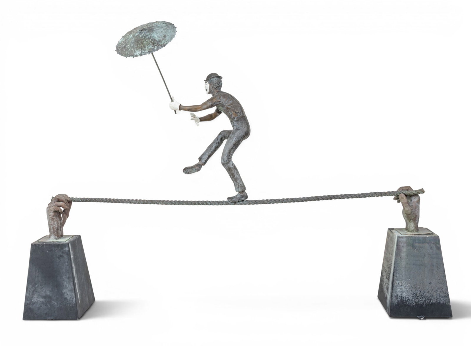 Jerome Soble (American) Bronze Sculpture 1998, 'Control III, from the Mime Series', H 7' W 10' 7": Jerome Soble (American) Bronze Sculpture 1998, 'Control III, from the Mime Series', H 7' W 10' 7" Incised signature, date and title on the back of the figure. Provenance: Property from the