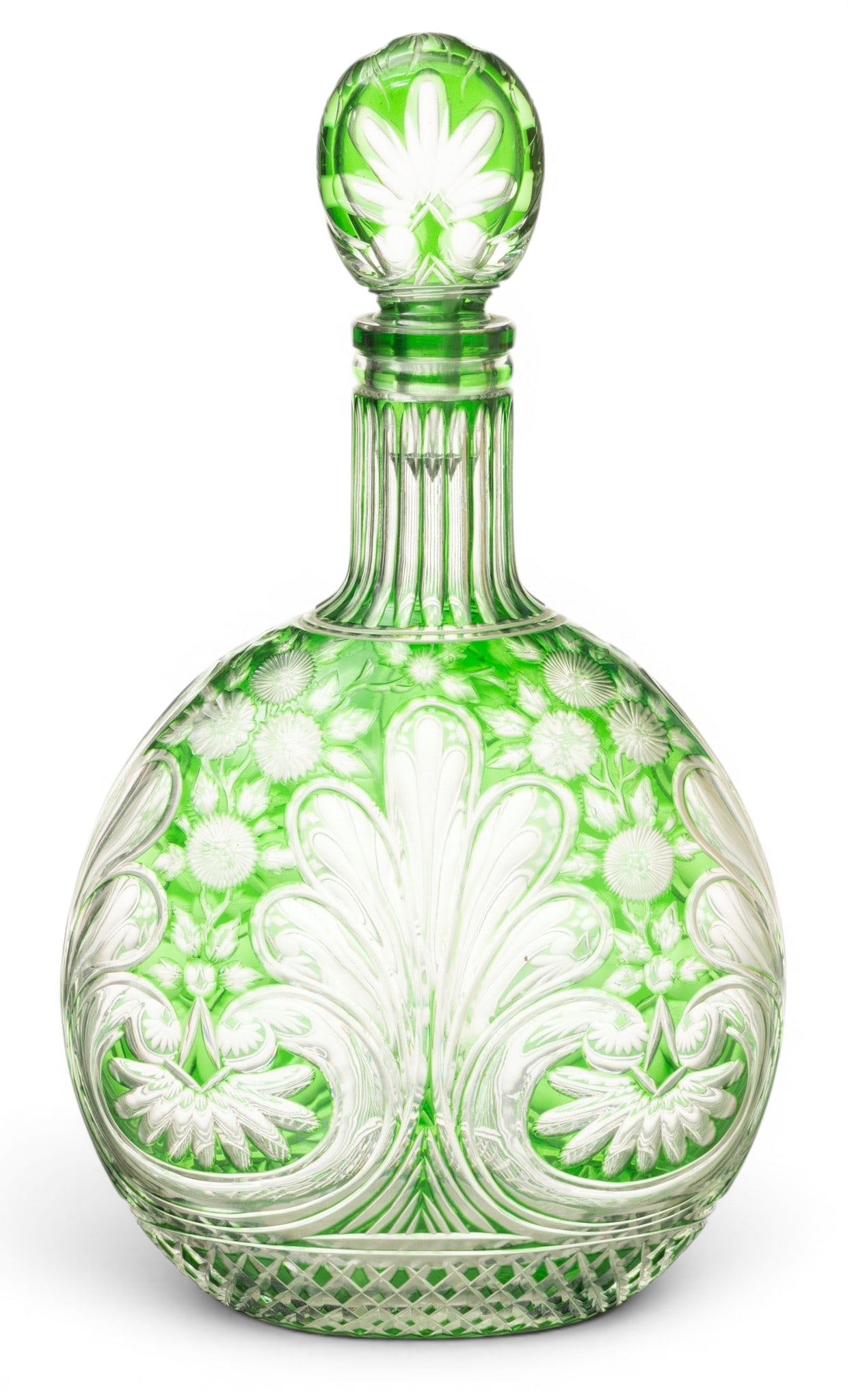 Stevens and Williams, (Stourbridge, Eng.) Cut Emerald Green to Clear Decanter H 11" W 6.5" 811 grams (1 of 5)