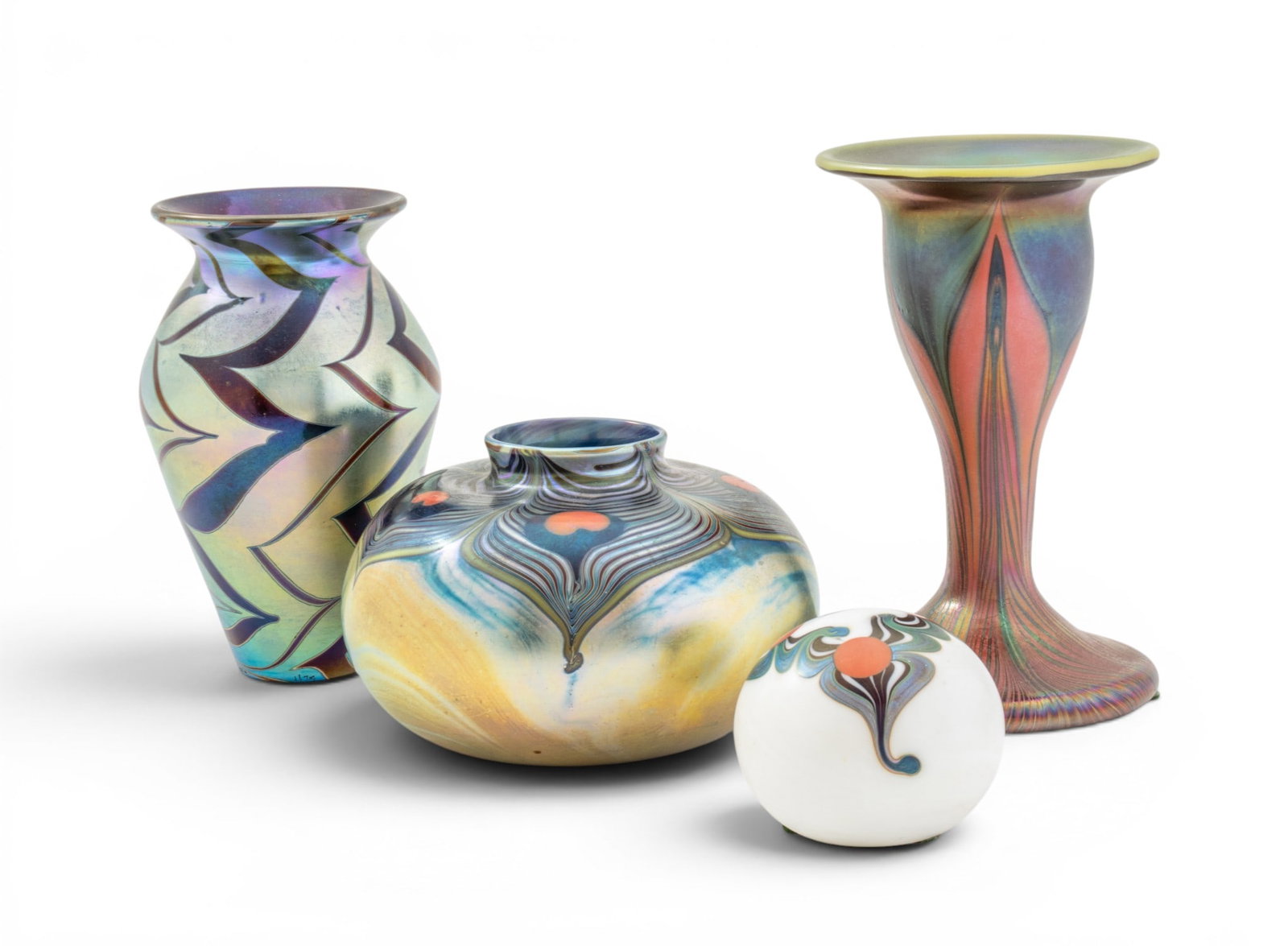 Lundberg Studios (Davenport, California. Est. 1970) Early Period Art Glass Vases, Paperweight, and (1 of 9)