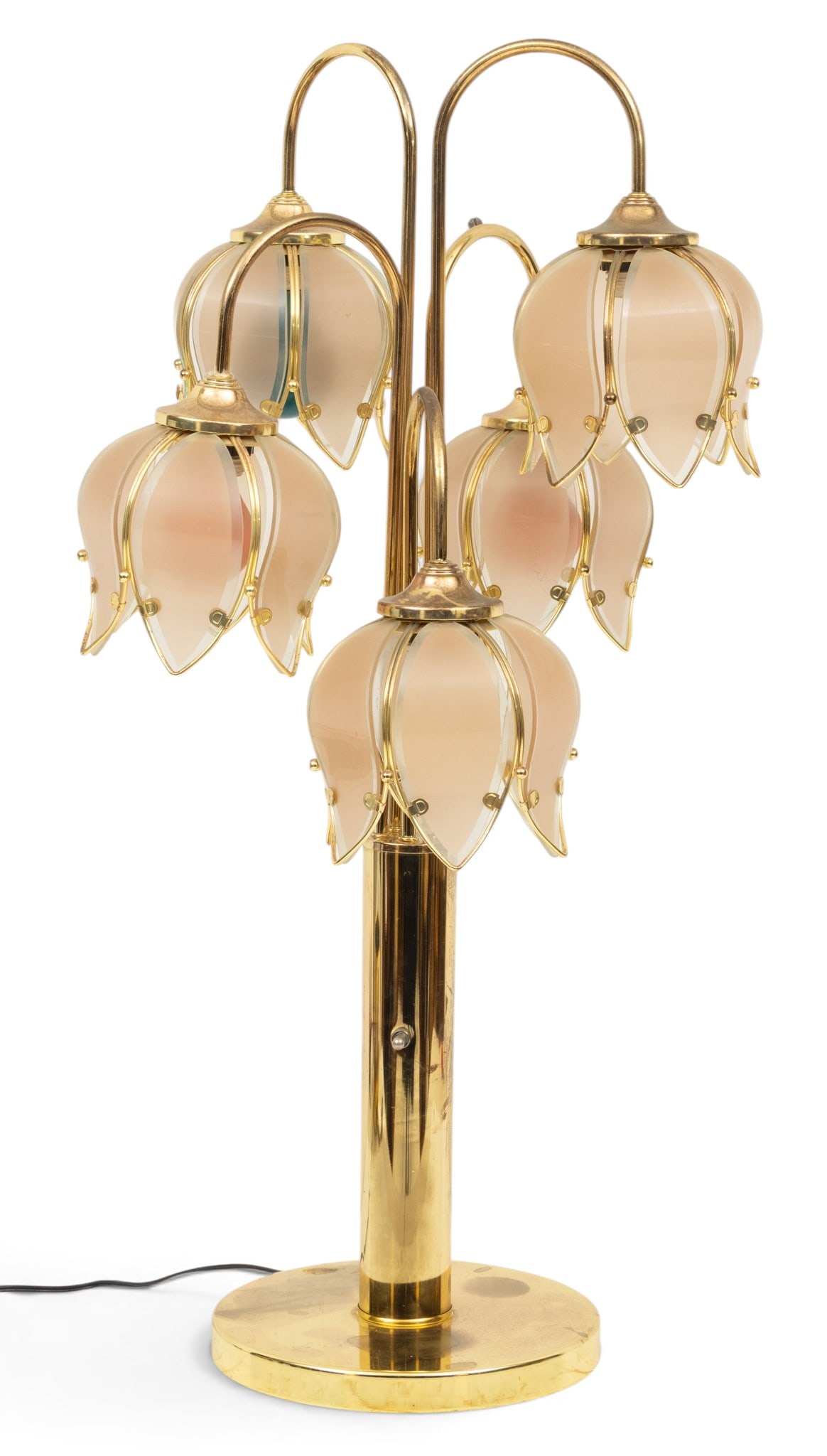 Hollywood Regency Brass 5 Light Tulip Lamp 1970, H 33" W 17" 1 PC (1 of 11)