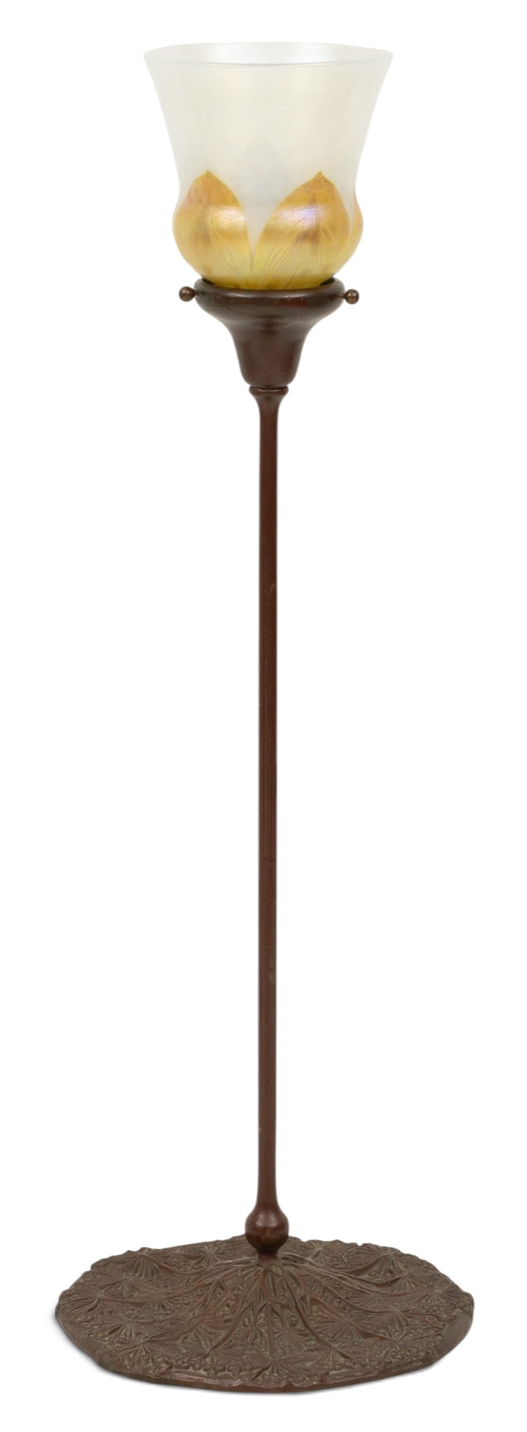 Tiffany Studios (American, 1878-1938) Bronze 'Wild Carrot' Candlestick with Pulled Feather Shade (1 of 7)
