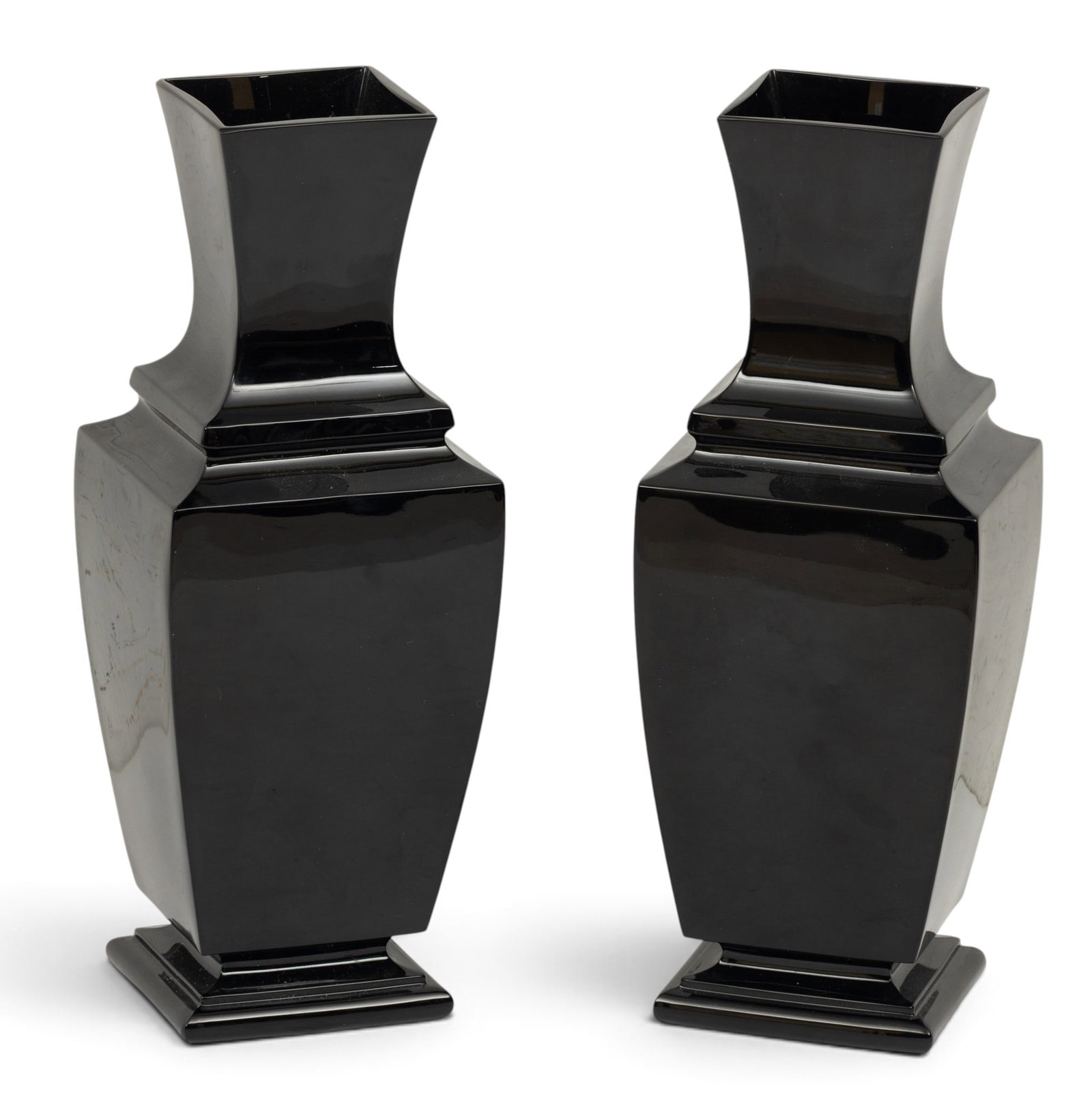 Baccarat, (France) Orsay Black Crystal Vases 1960, H 10" W 3.5" 1 PAIR (1 of 6)