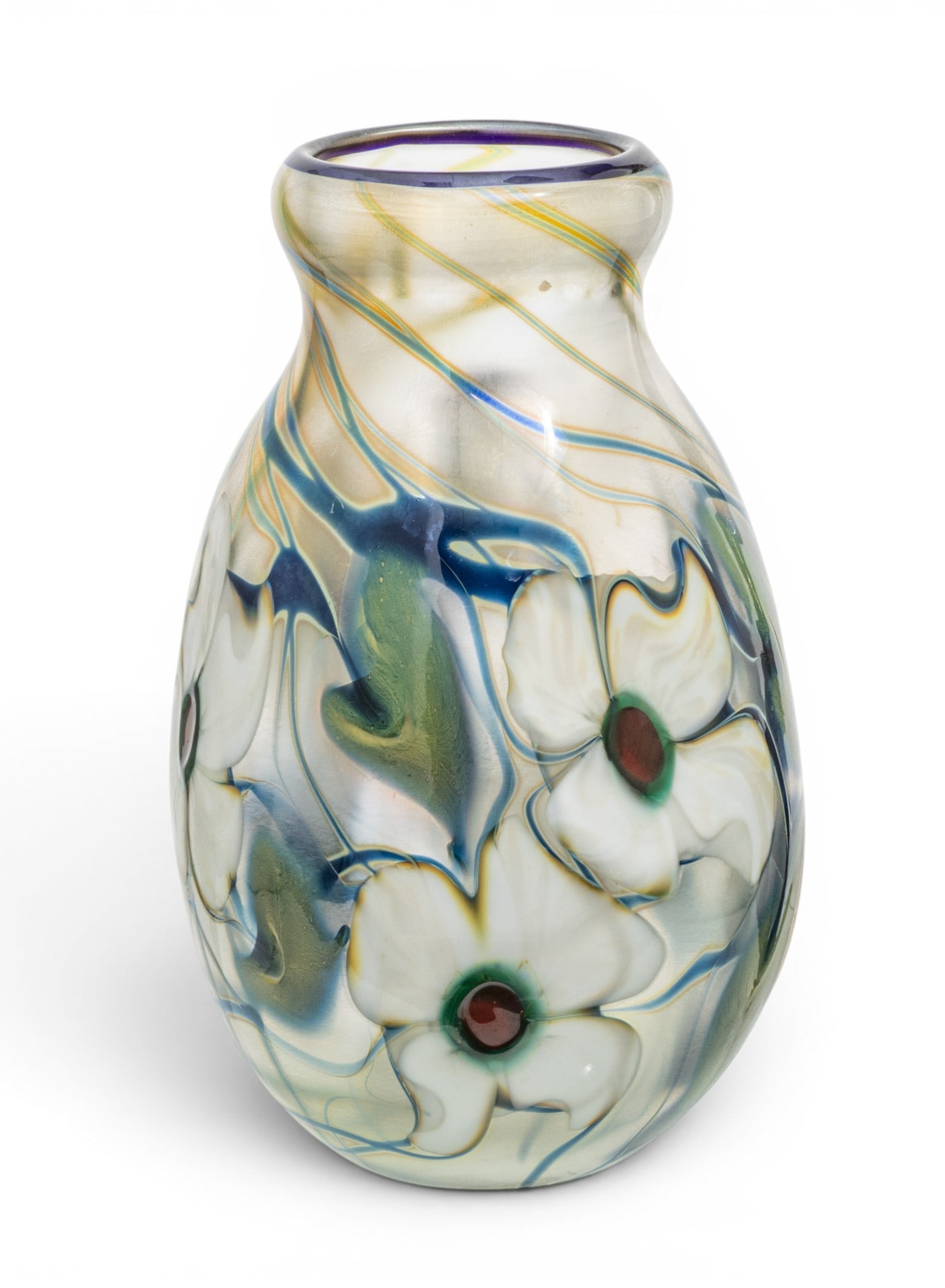 Charles Lotton (American, B. 1935) Art Glass Multi Flora Vase 1980, 'White Poppy', H 7" Dia. 4" (1 of 6)
