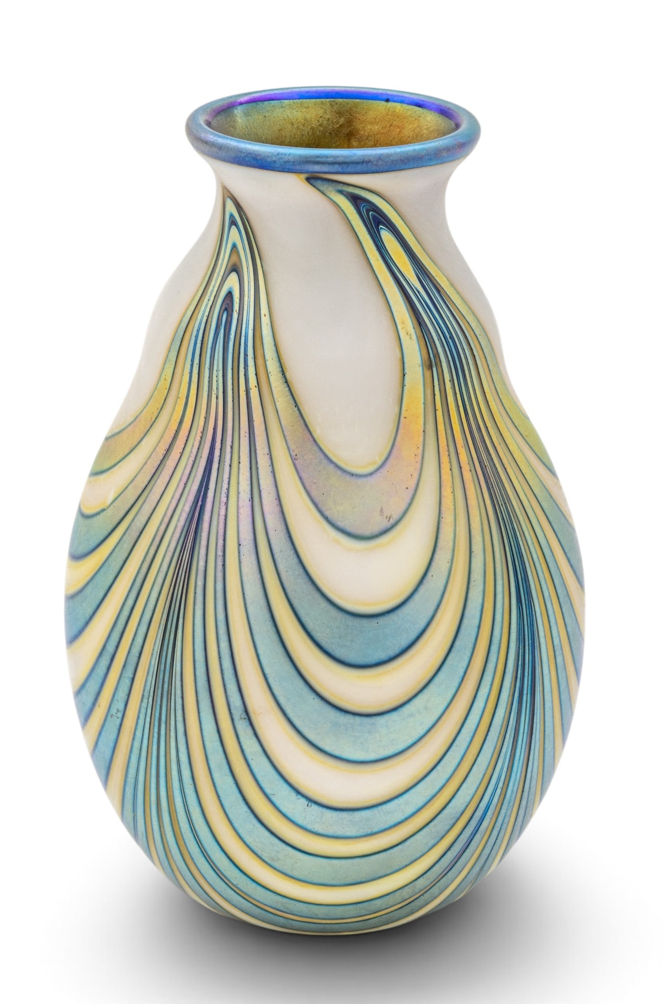Charles Lotton (American, B. 1935) Opalescent and Blue Iridescent Art Glass Vase 1979, H 5.25" Dia. (1 of 6)