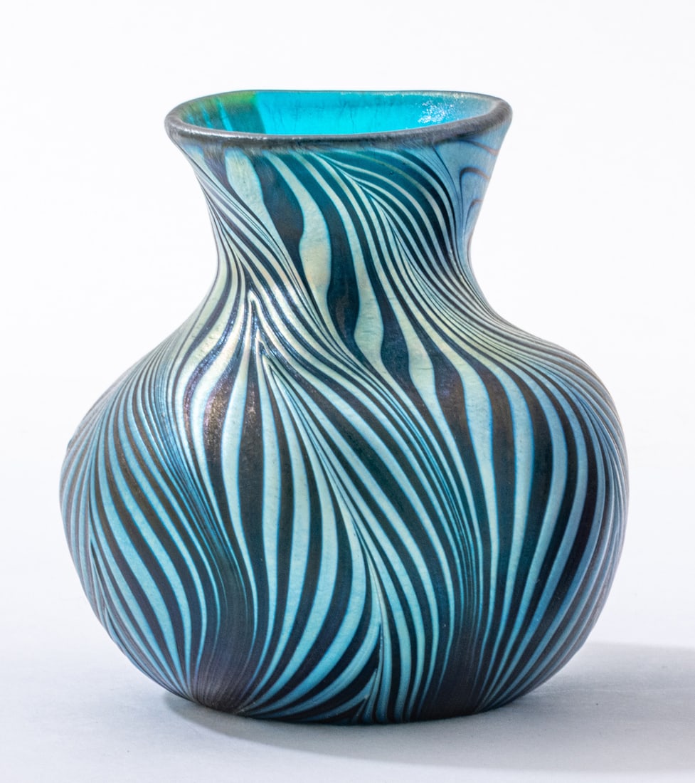 Charles Lotton (American, B. 1935) Miniature Blue Art Glass Vase 1979, H 3.2" (1 of 8)
