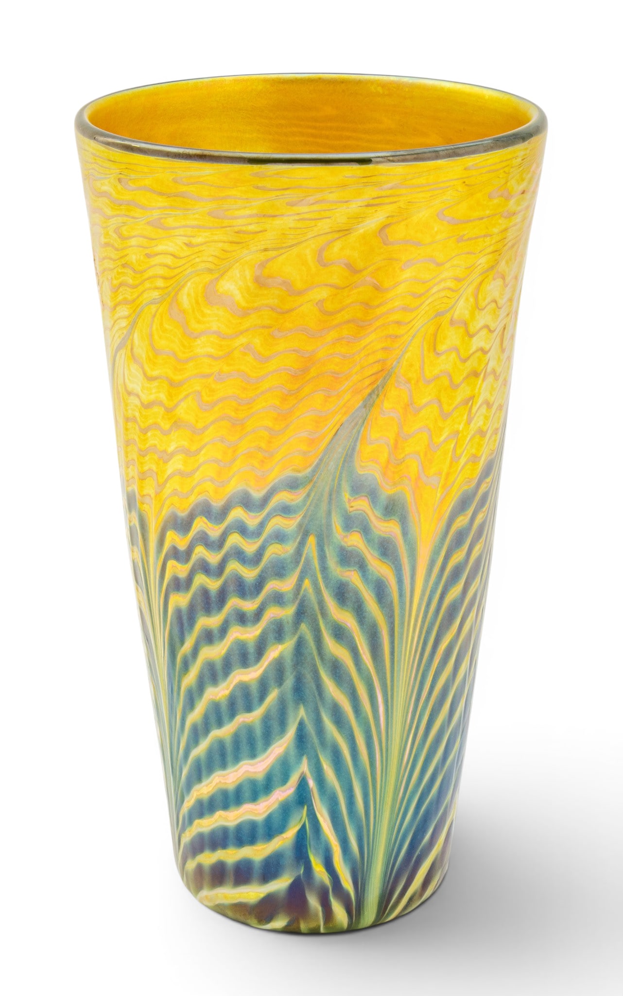 Lundberg Studios (Davenport, California. Est. 1970) Iridescent Art Glass Vase 1997, H 10" Dia. 5.5" (1 of 8)