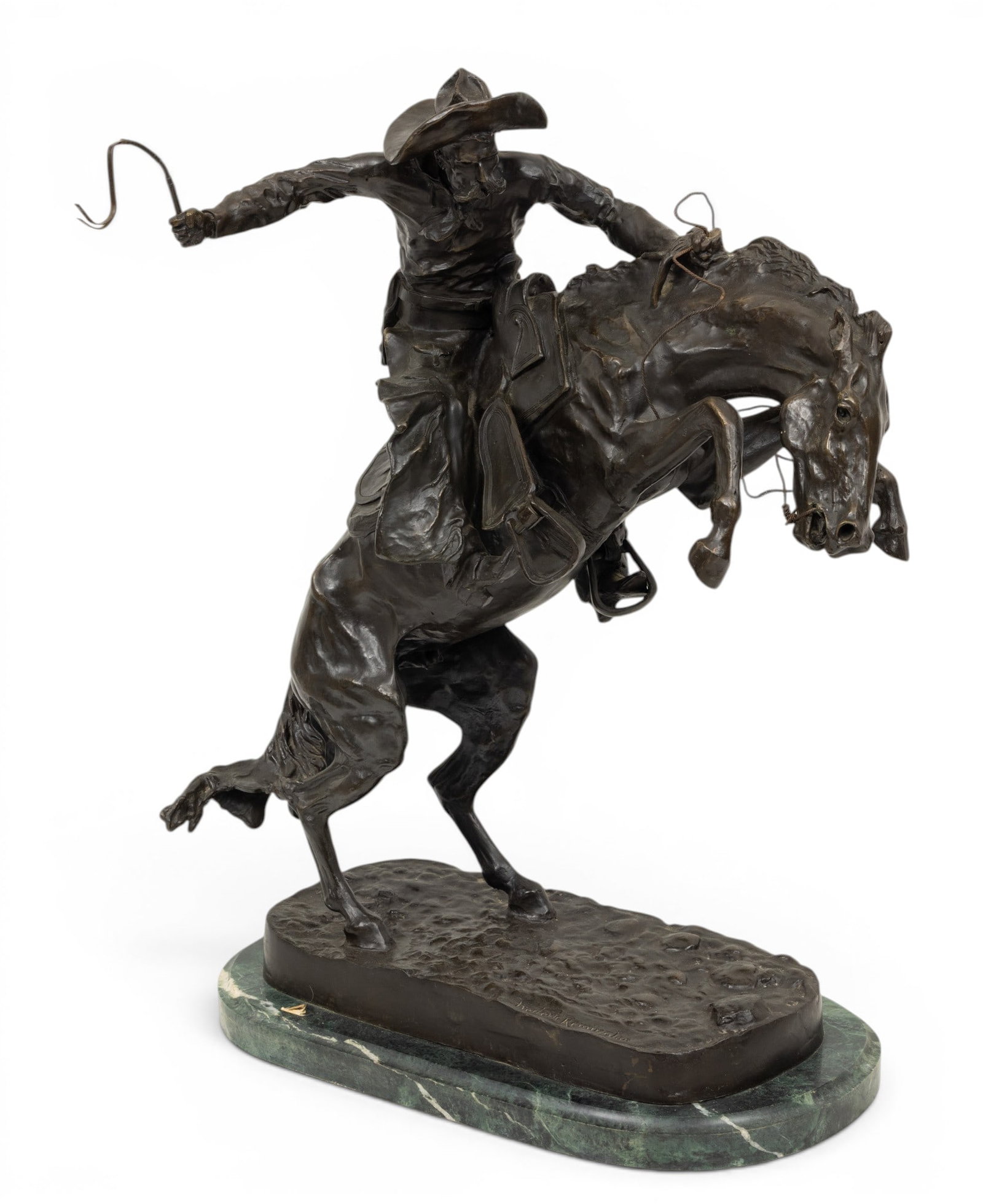 After Frederic Remington (American, 1861-1909) Bronze Sculpture, 20th C., 'Broncho Buster', H 22.5" (1 of 9)