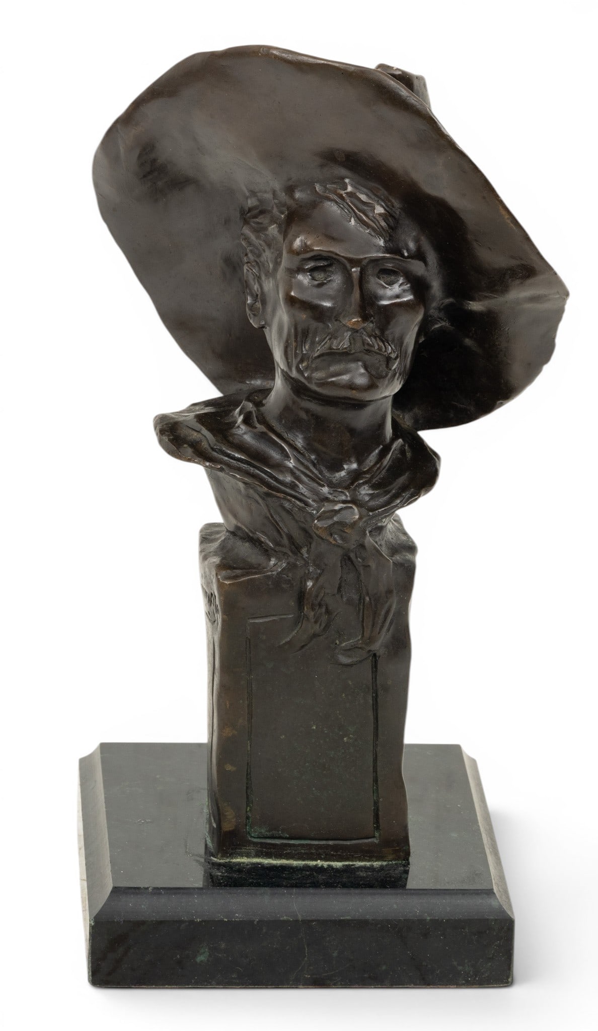 After Frederic Remington (American, 1861-1909) Bronze Sculpture 20th C., 'The Sargeant', H 10" W 6": After Frederic Remington (American, 1861-1909) Bronze Sculpture 20th C., 'The Sargeant', H 10" W 6" Depth 4" Signed verso with Copyright. Signed front left. On black marble base 1.24" thick. Pro